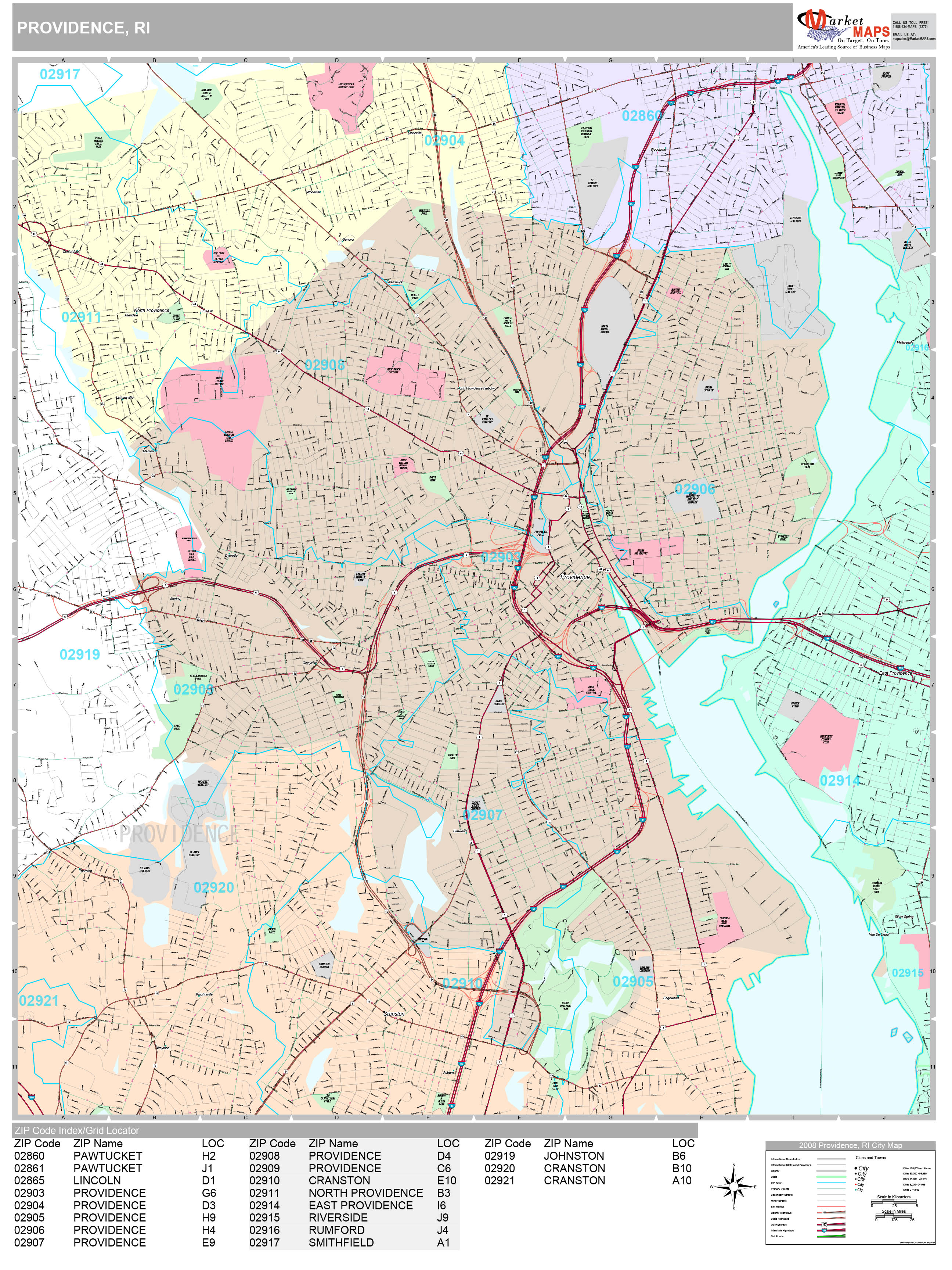 Providence Rhode Island Wall Map (Premium Style) By MarketMAPS ...