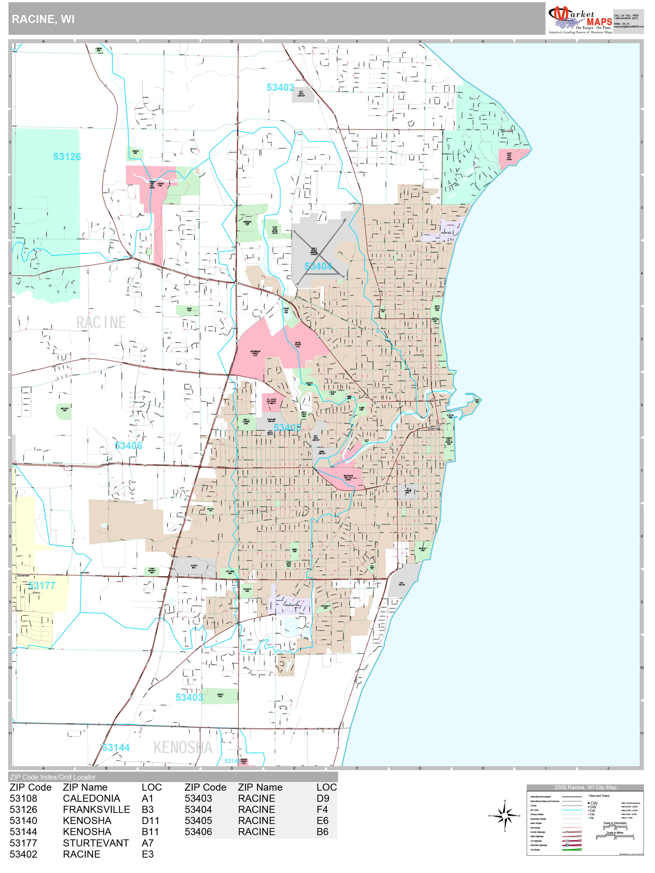 Racine Wisconsin Wall Map (Premium Style) by MarketMAPS