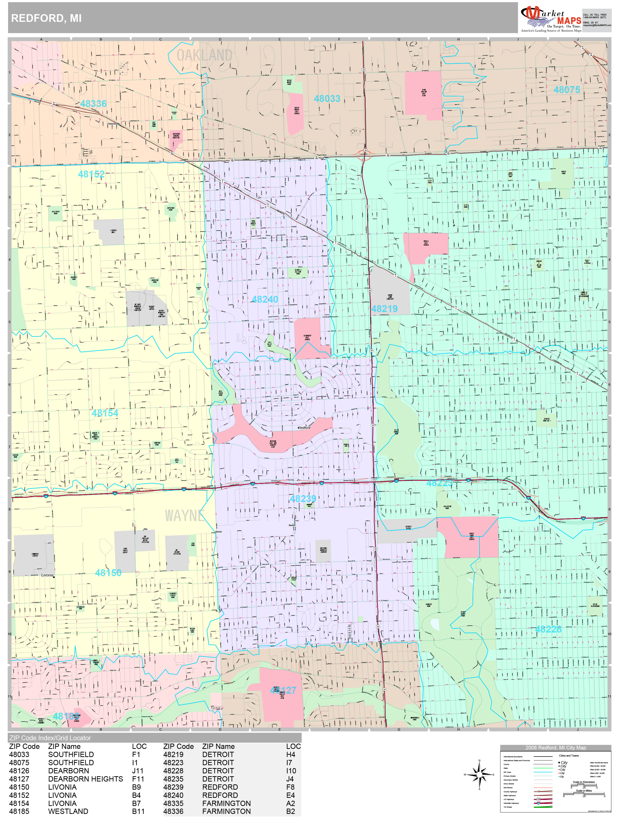 Redford Michigan Wall Map Premium Style By Marketmaps 