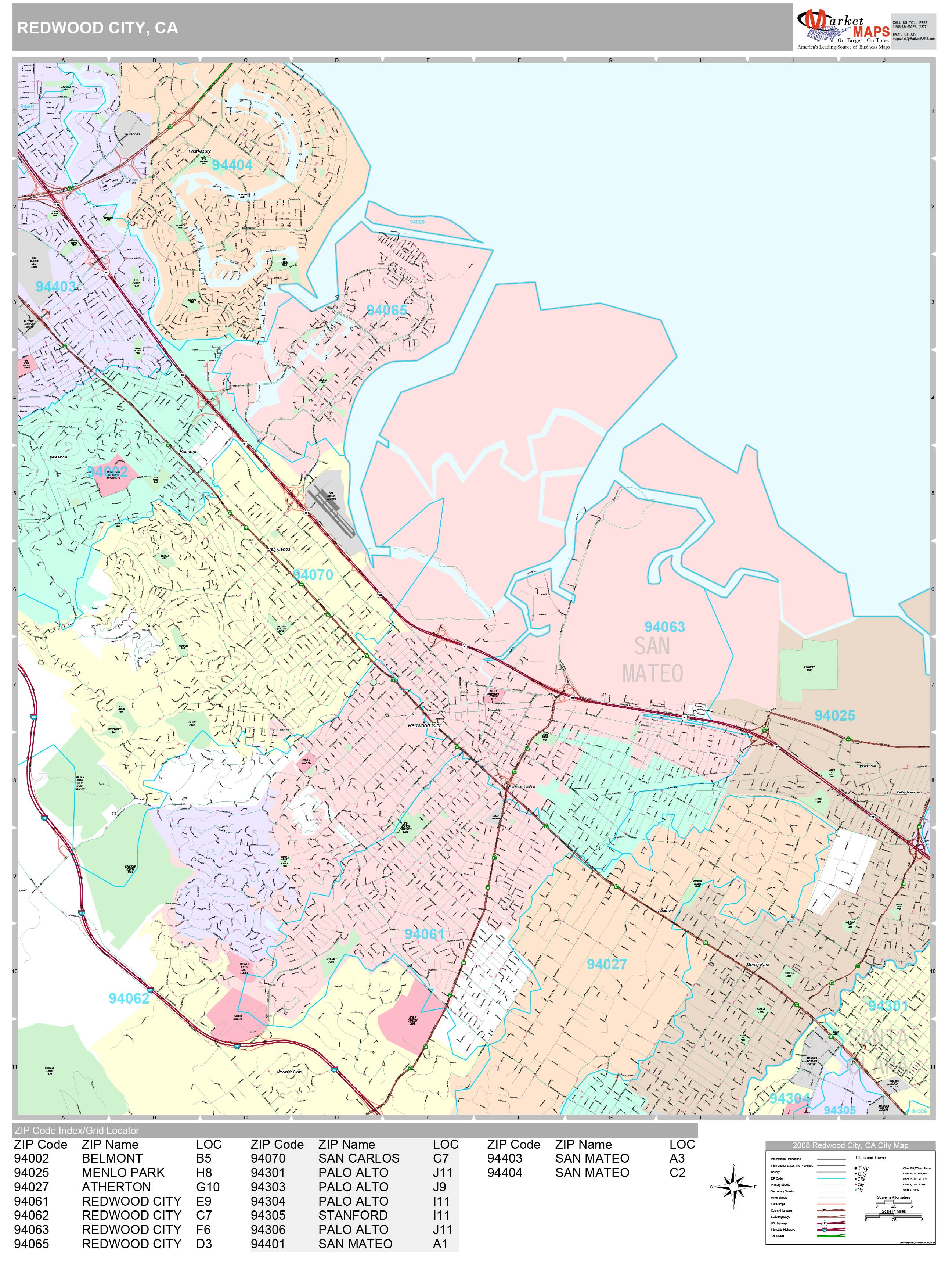 Redwood City California Wall Map (Premium Style) by MarketMAPS