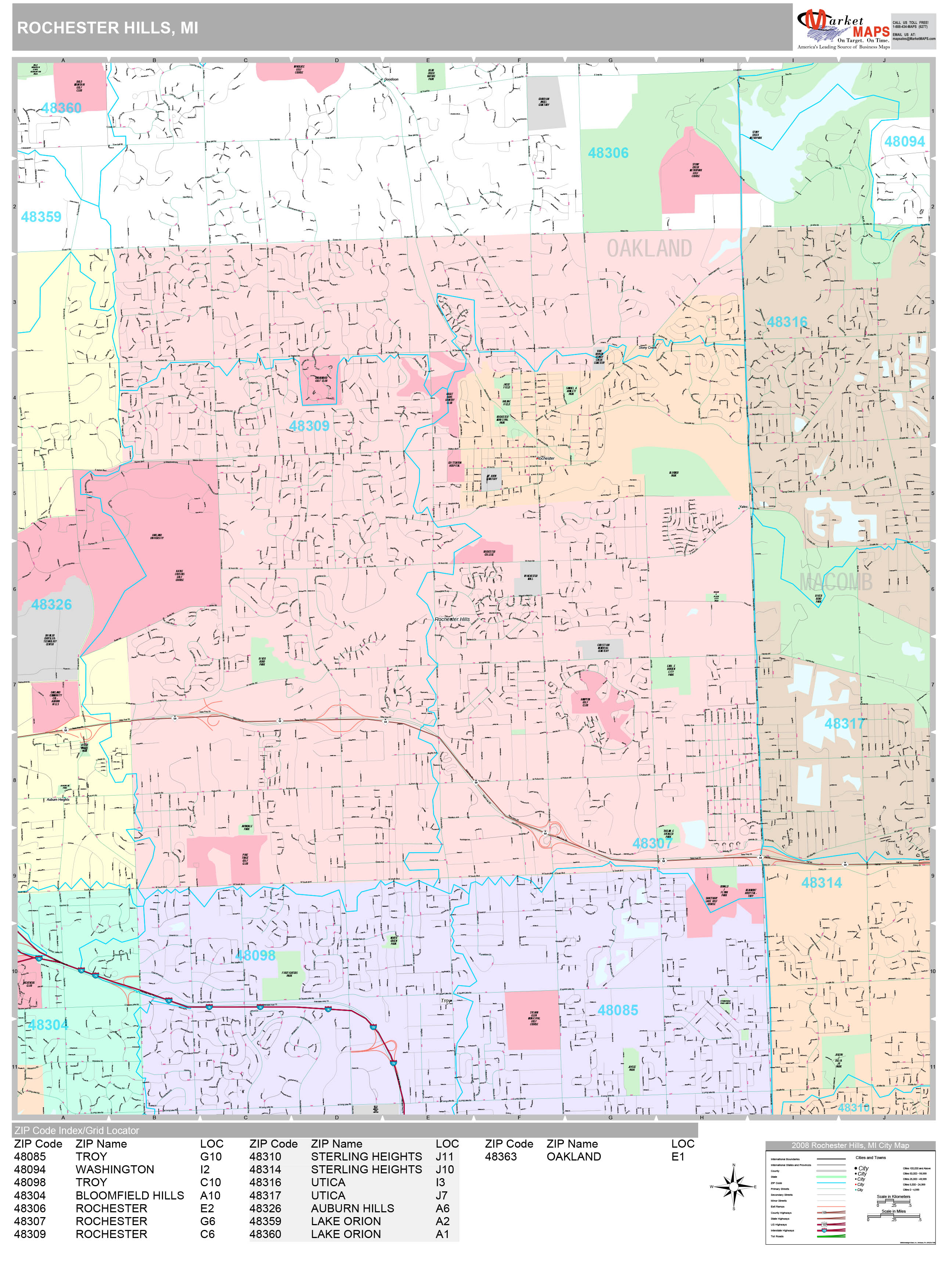 Rochester Hills Michigan Wall Map Premium Style By MarketMAPS   RochesterHills MI 