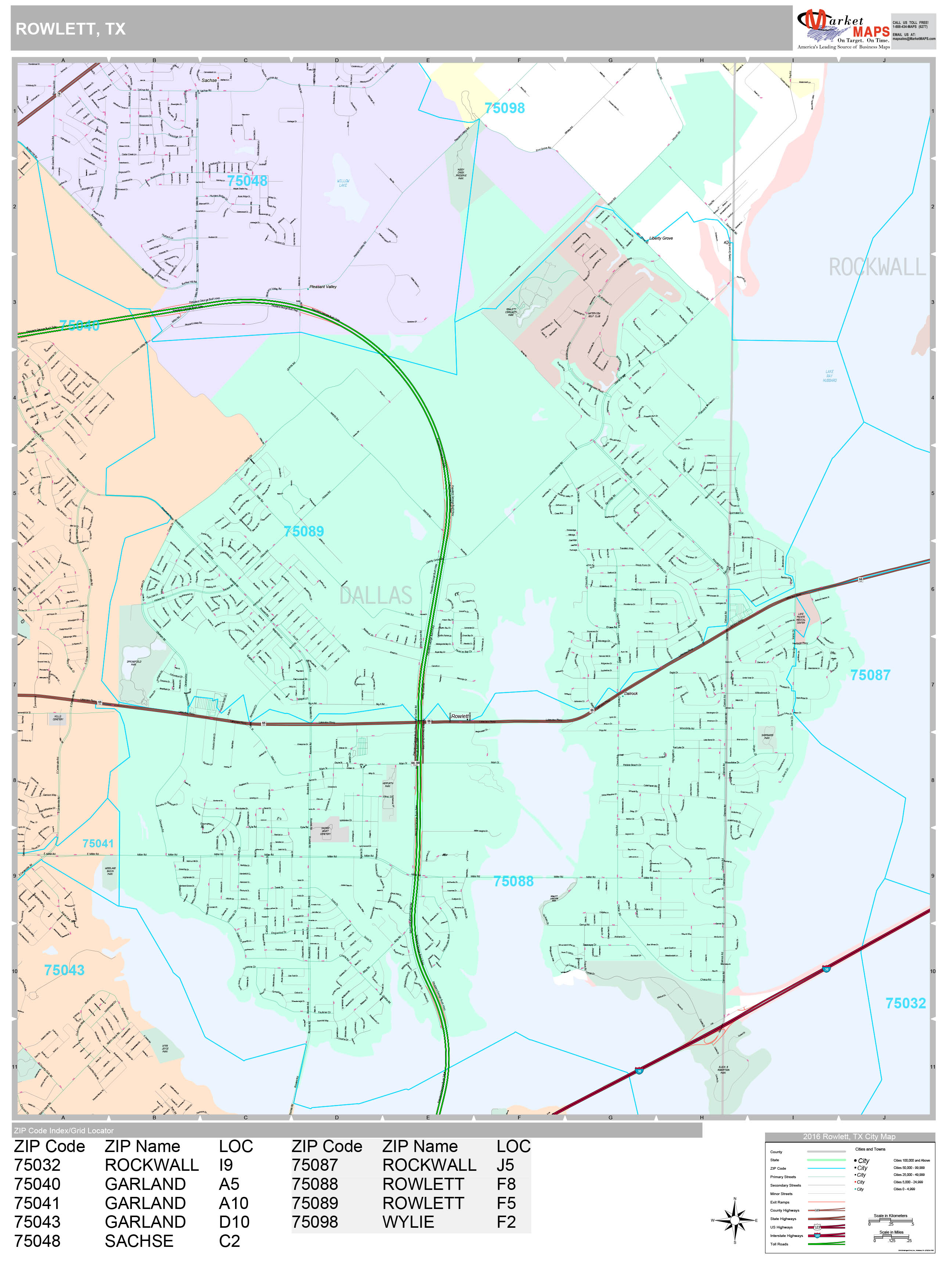 Rowlett Texas Wall Map (Premium Style) by MarketMAPS - MapSales