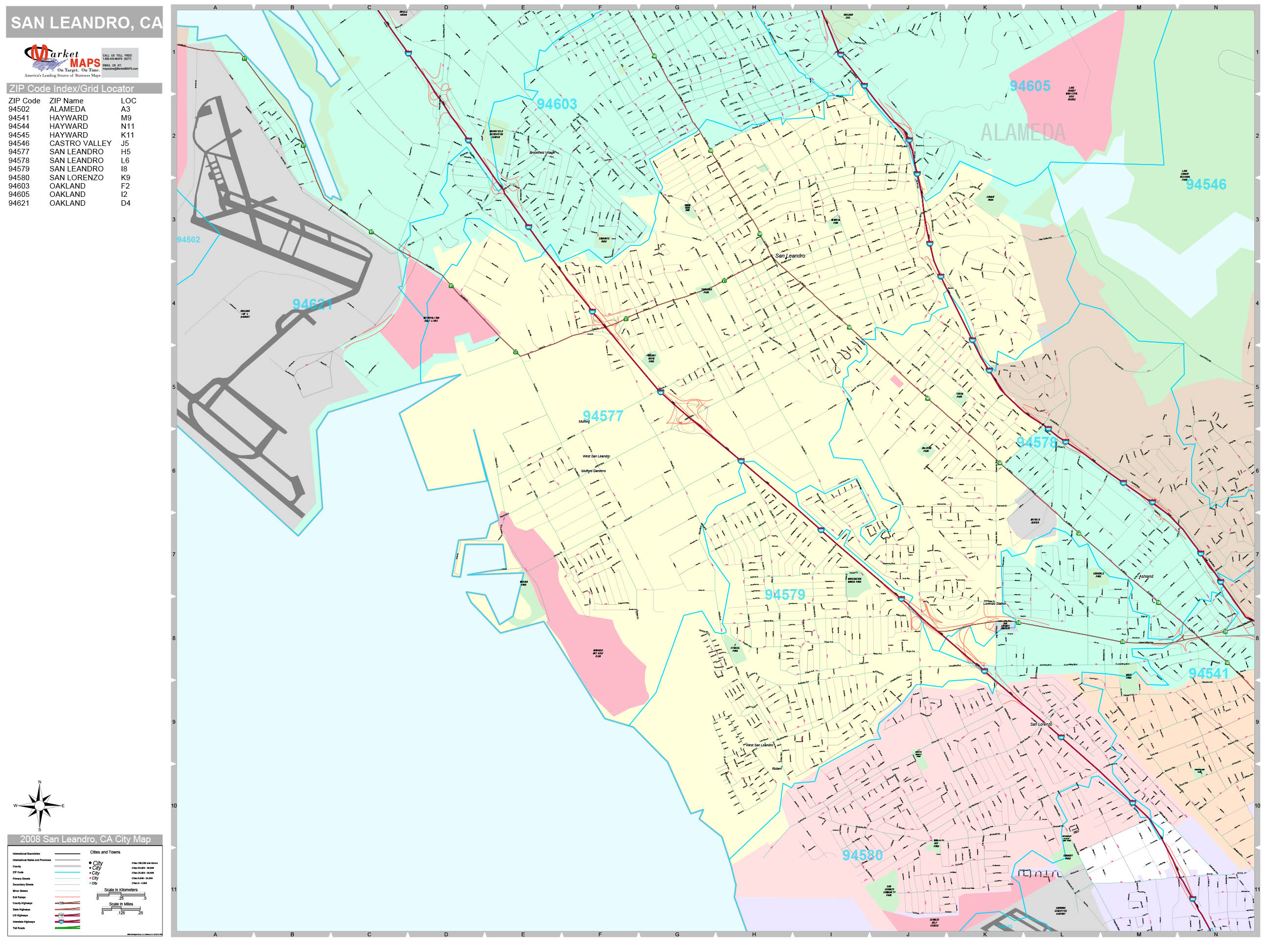 San Leandro California Wall Map (Premium Style) by MarketMAPS