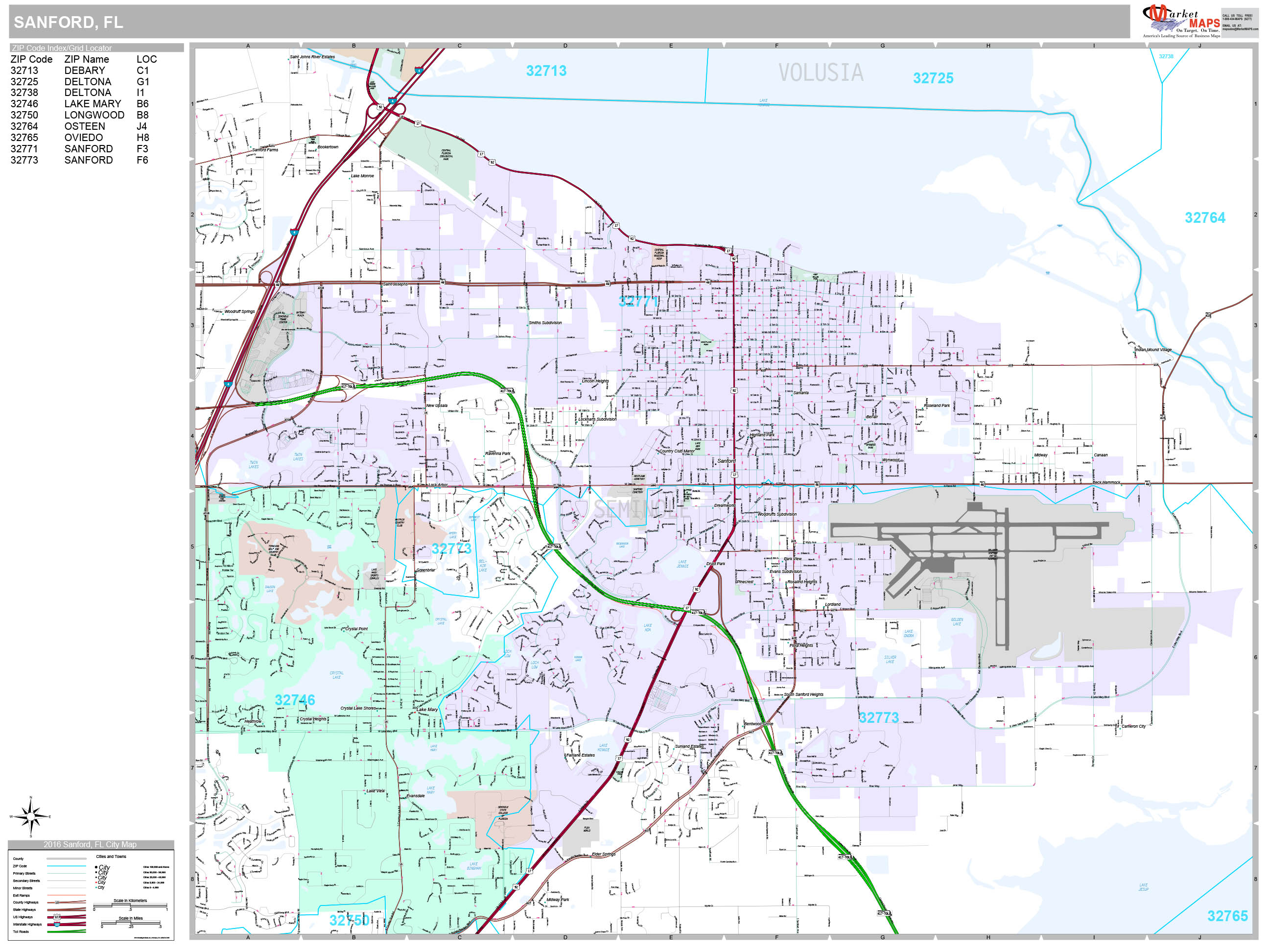 Sanford Florida Wall Map (Premium Style) by MarketMAPS - MapSales