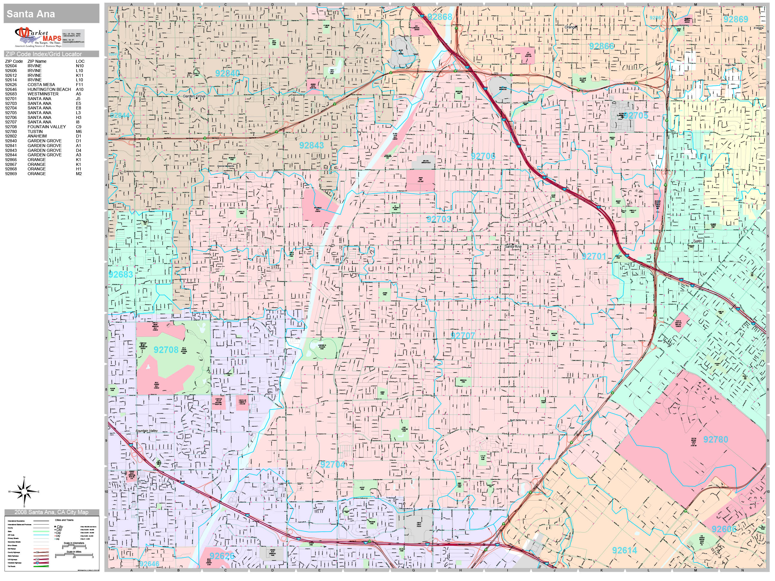 Santa Ana California Wall Map Premium Style By Marketmaps Mapsales 4665