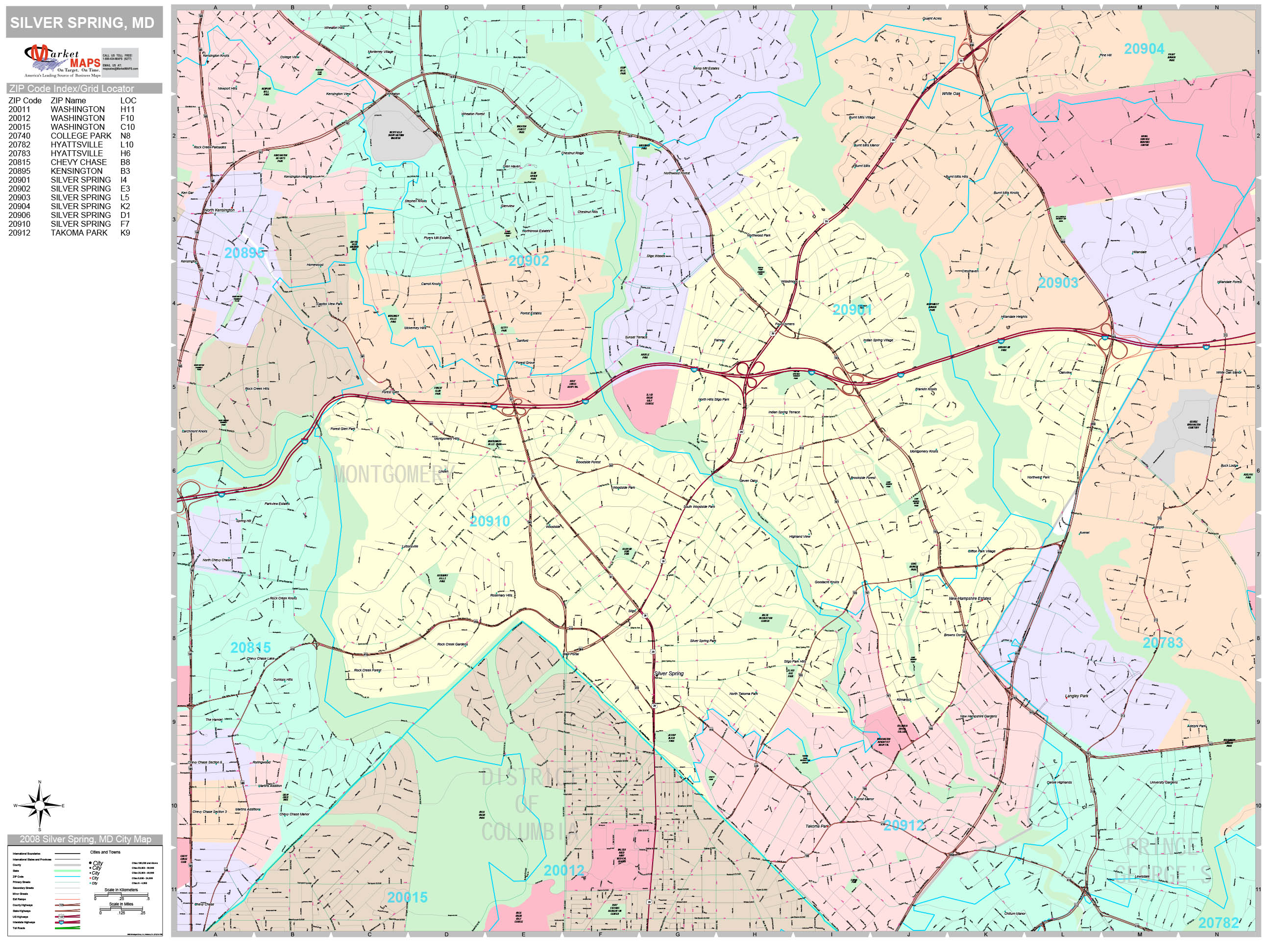 Silver Spring Maryland Wall Map (Premium Style) by MarketMAPS