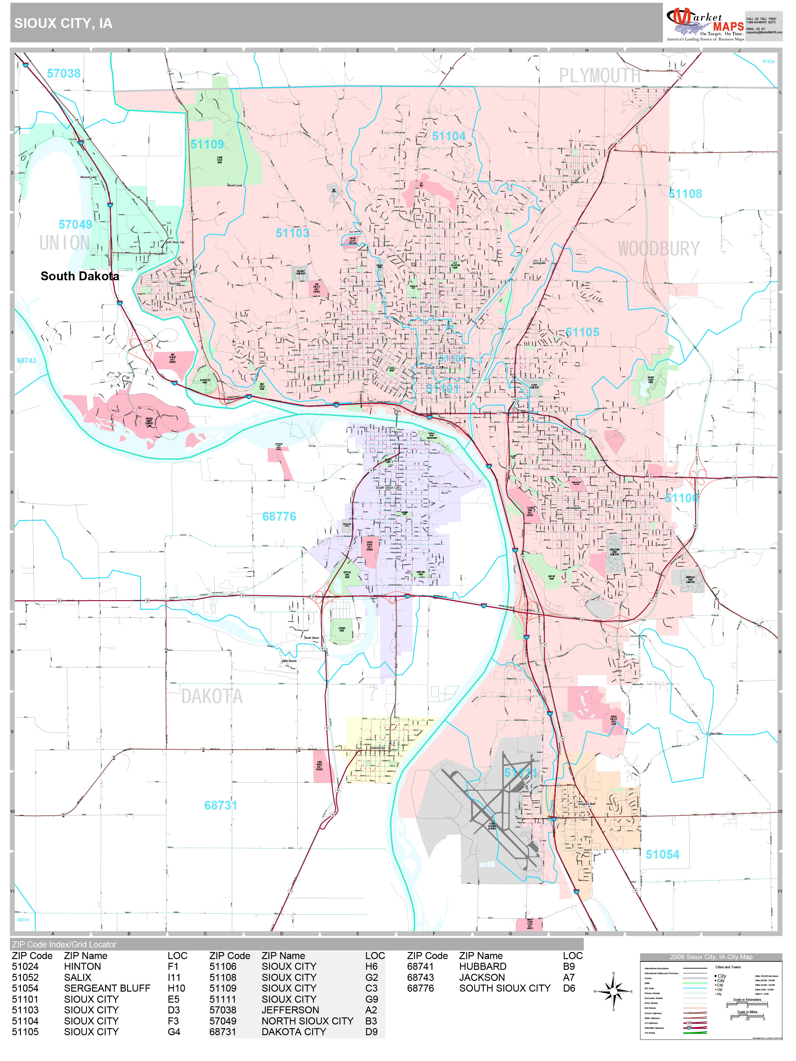 Sioux City Iowa Wall Map (Premium Style) by MarketMAPS