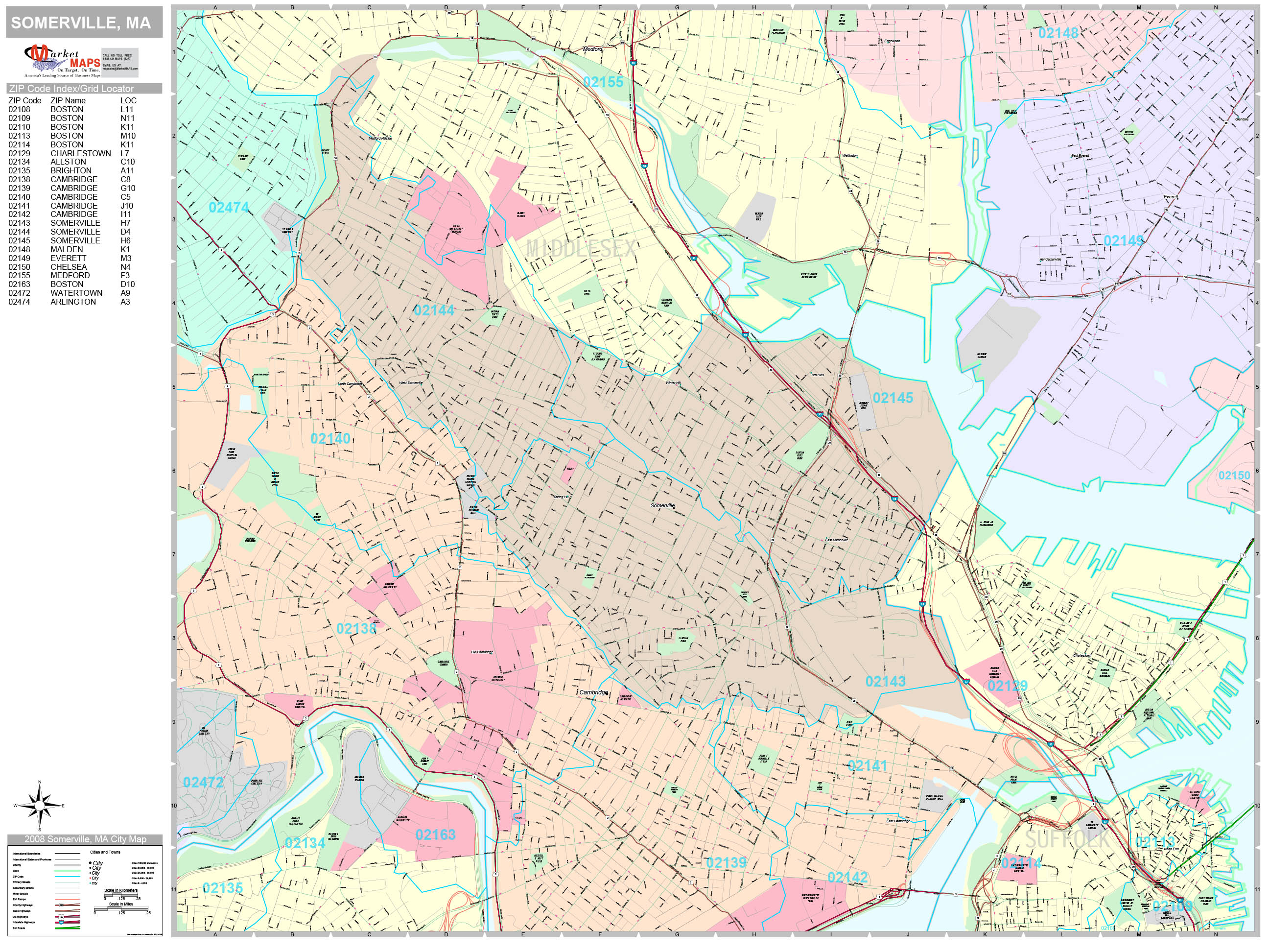 somerville-massachusetts-wall-map-premium-style-by-marketmaps-mapsales