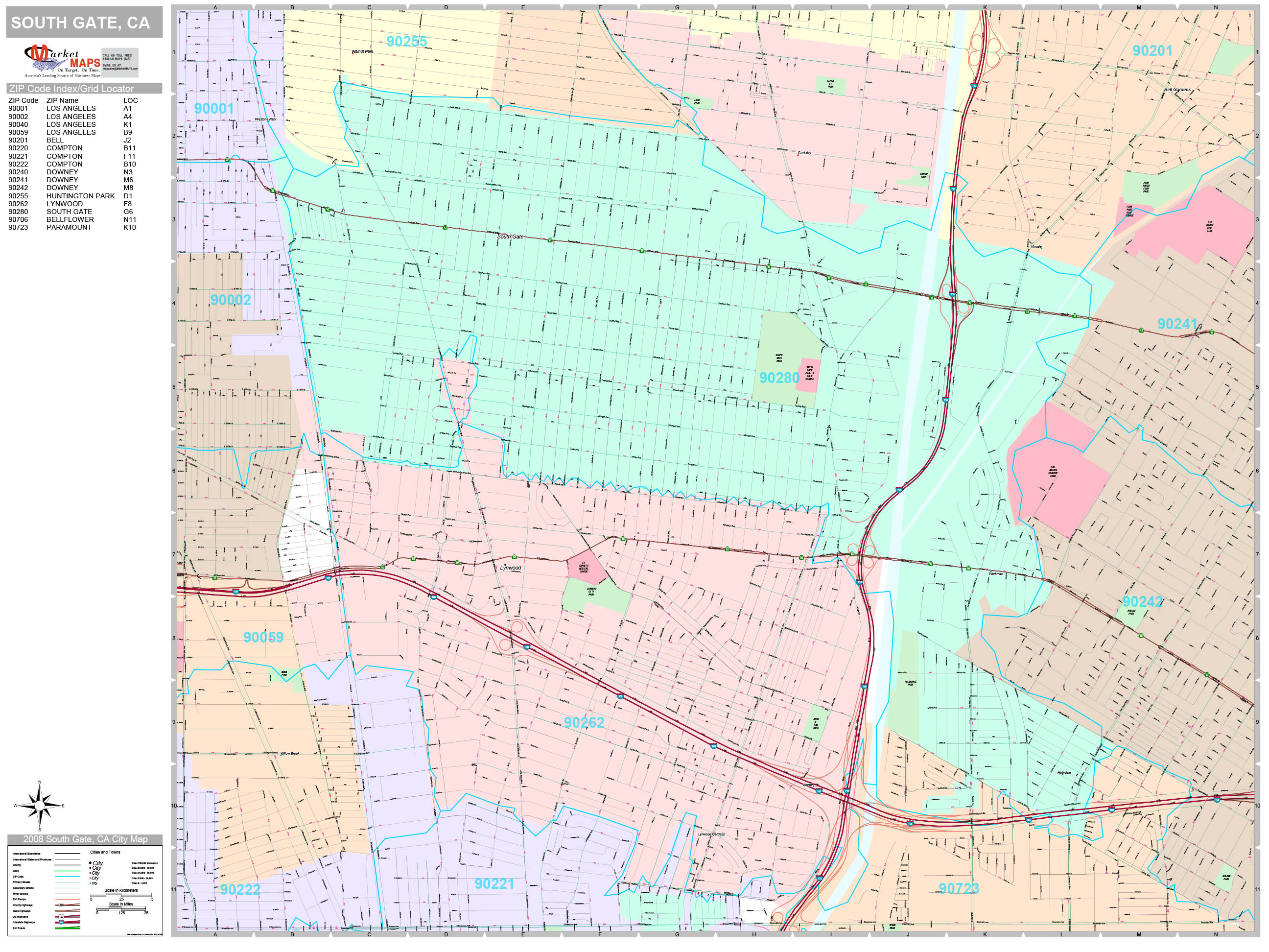 South Gate California Wall Map Premium Style By Marketmaps 3348