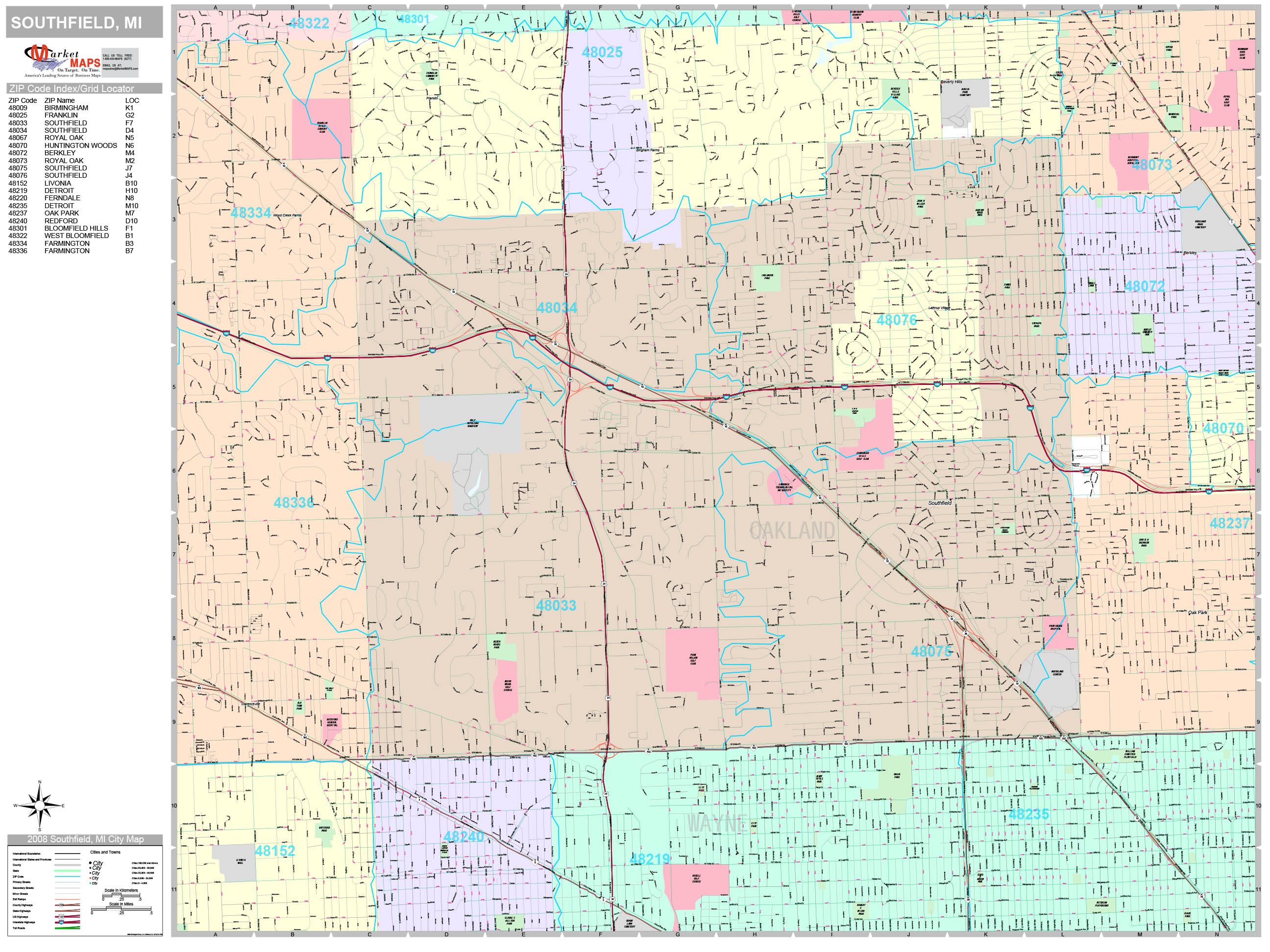 Southfield Michigan Wall Map Premium Style By Marketmaps Mapsales 7078