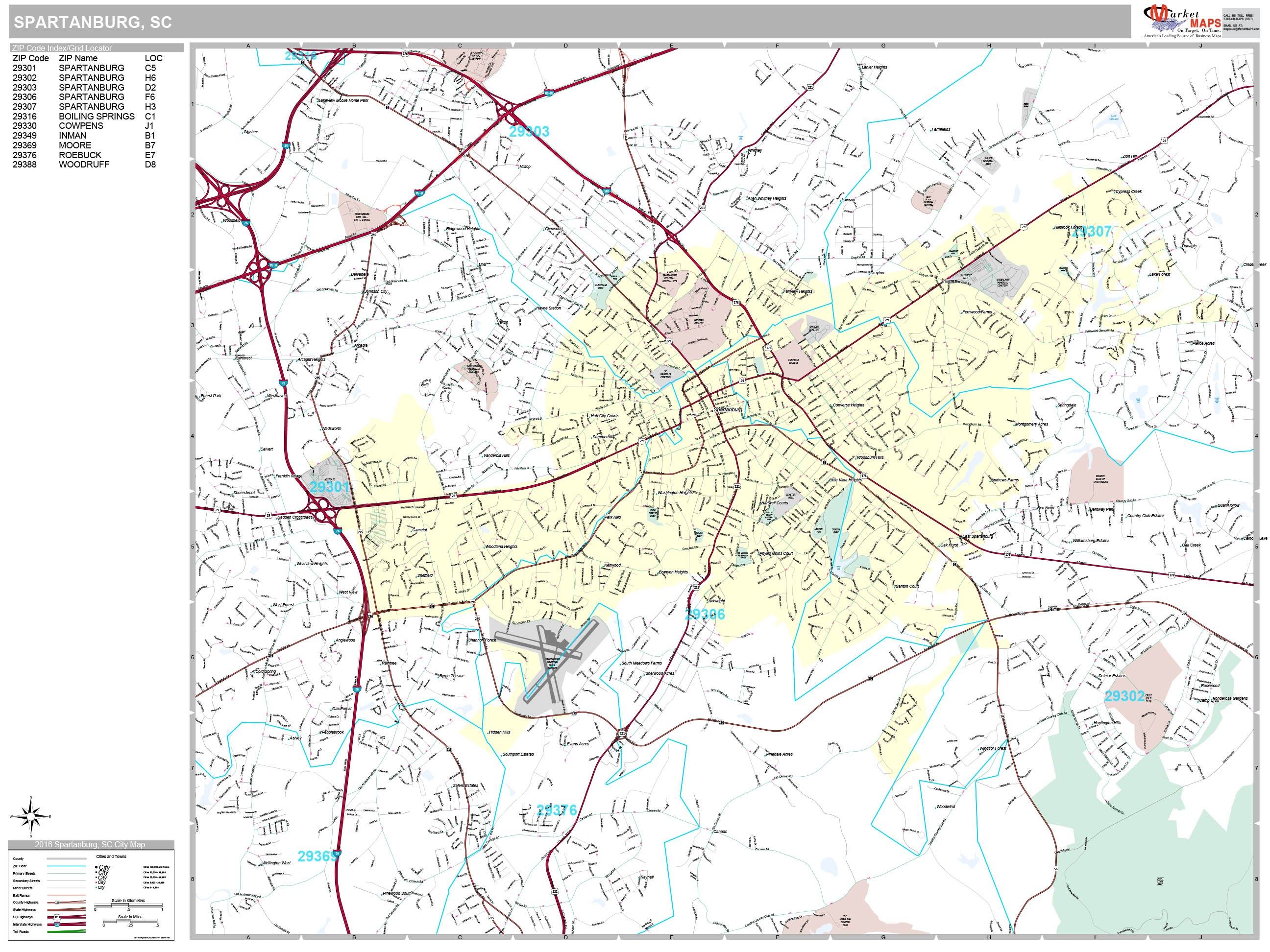 Spartanburg South Carolina Wall Map Premium Style By Marketmaps
