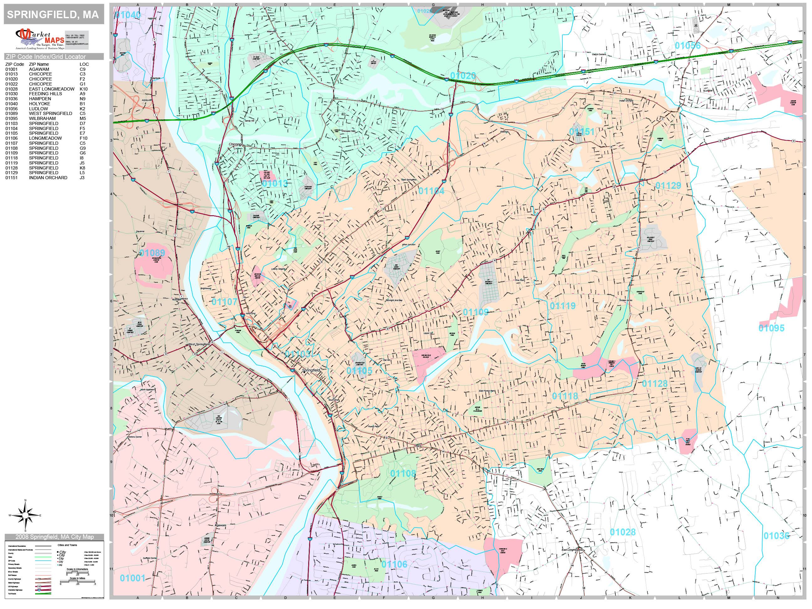 Springfield Massachusetts Wall Map Premium Style By Marketmaps Mapsales 8048
