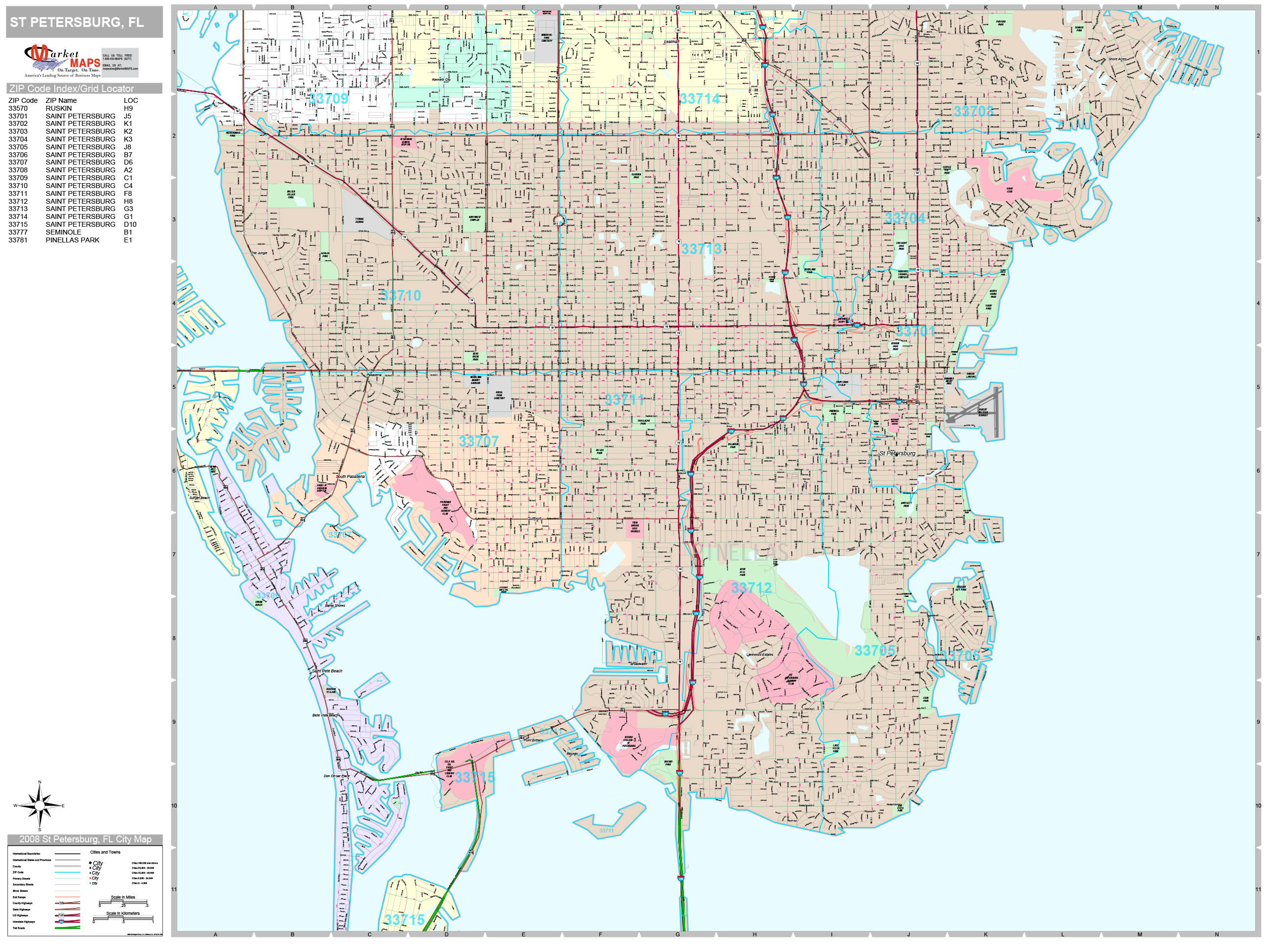 St. Petersburg Florida Wall Map (Premium Style) by MarketMAPS