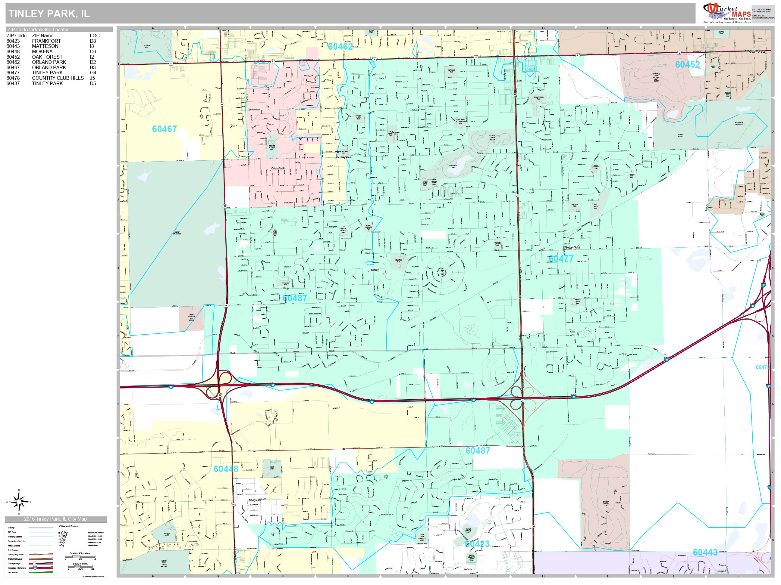 Tinley Park Illinois Wall Map Premium Style By Marketmaps 0027