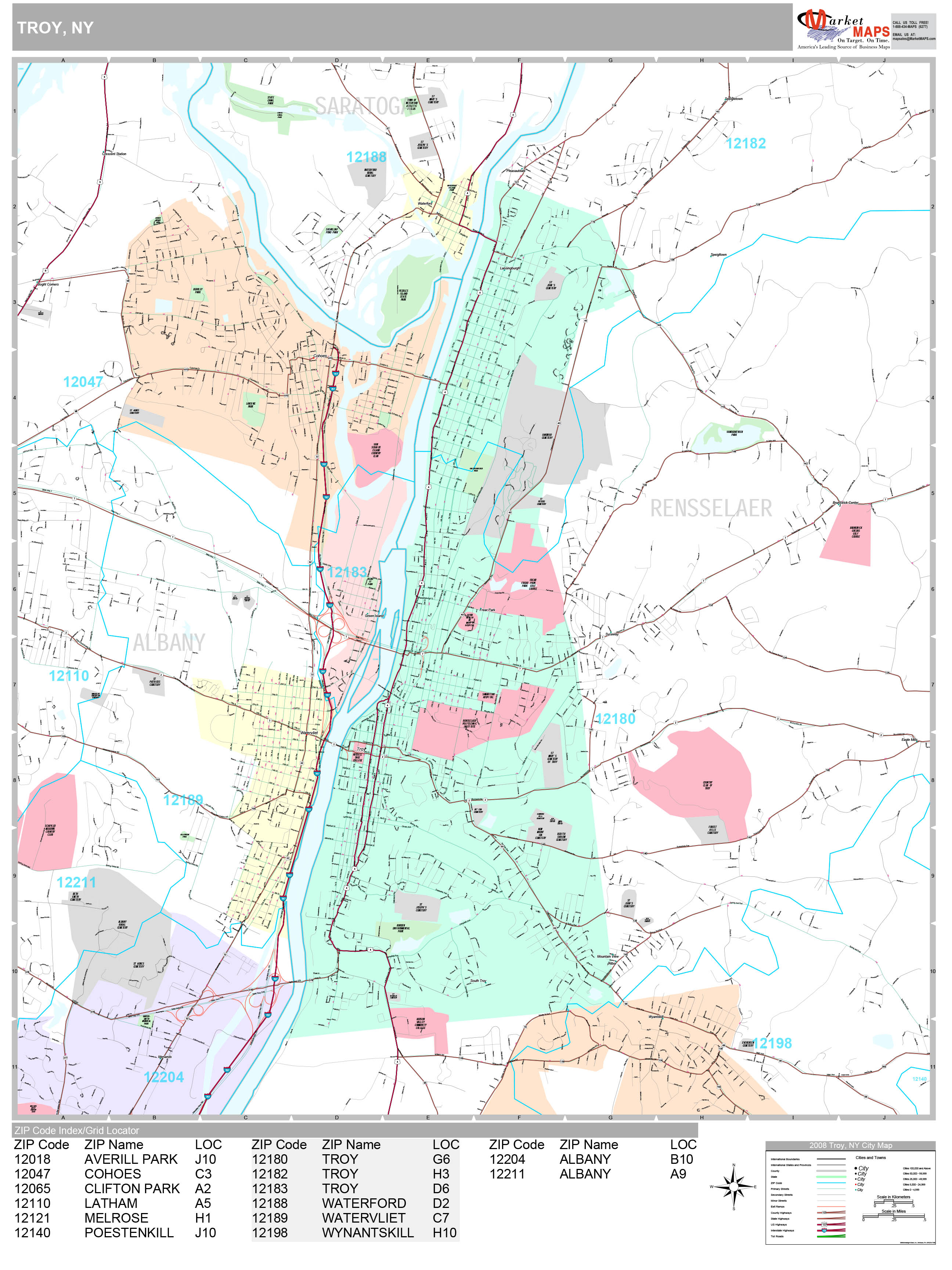 Troy New York Wall Map (Premium Style) by MarketMAPS