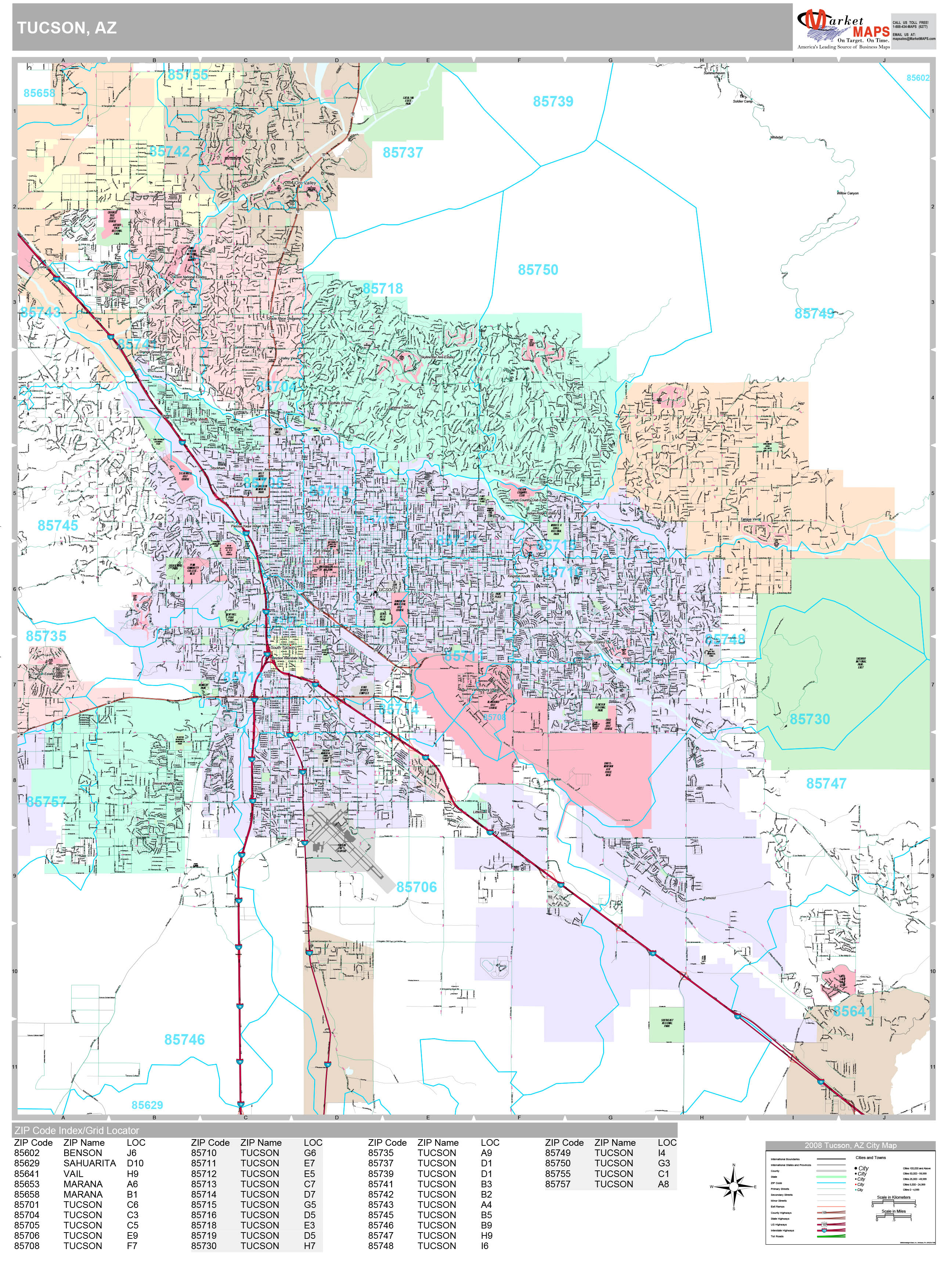 Tucson Arizona Zip Code Wall Map Premium Style By Marketmaps Sexiz Pix 3582