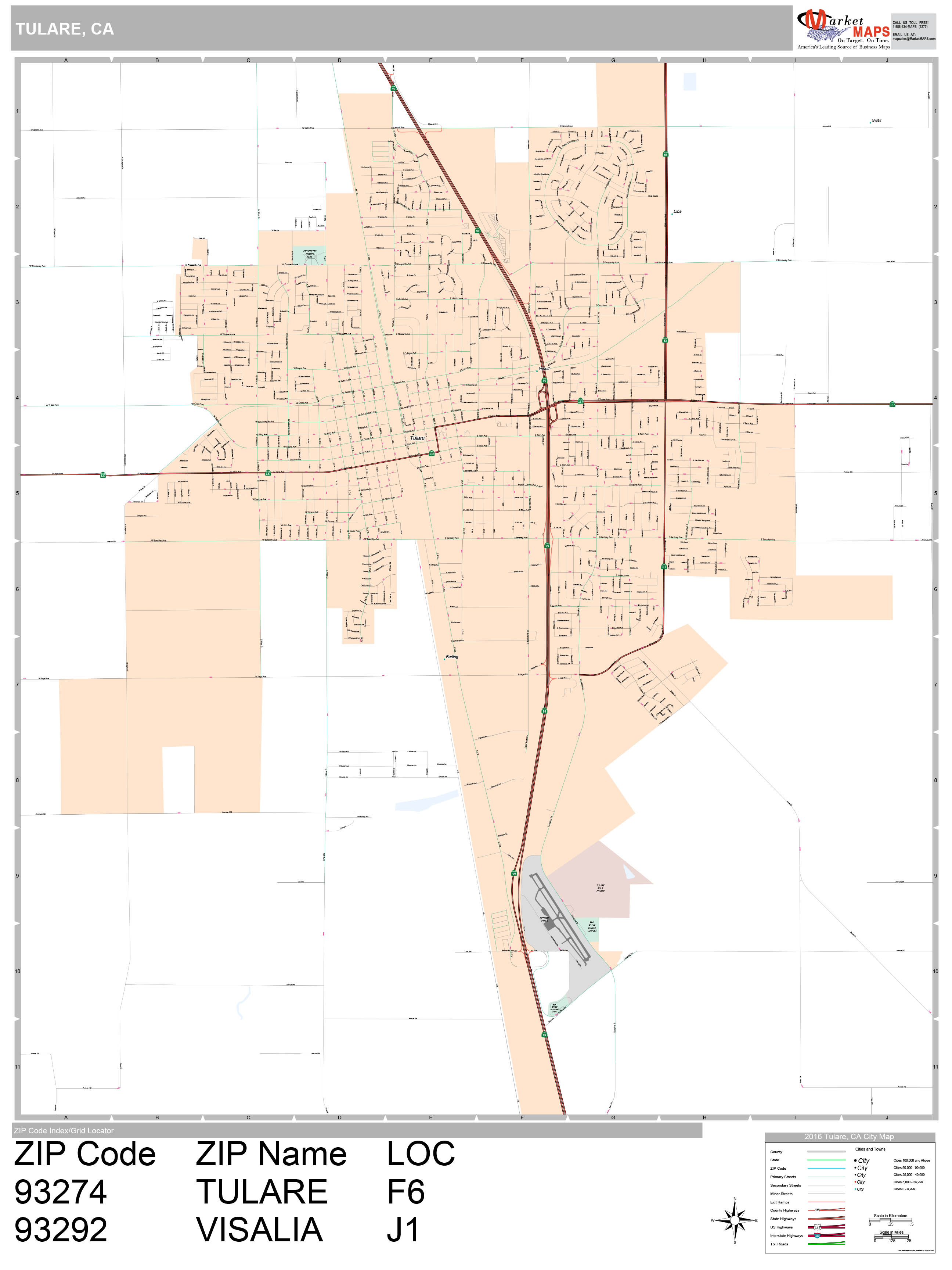 Tulare California Wall Map (Premium Style) by MarketMAPS