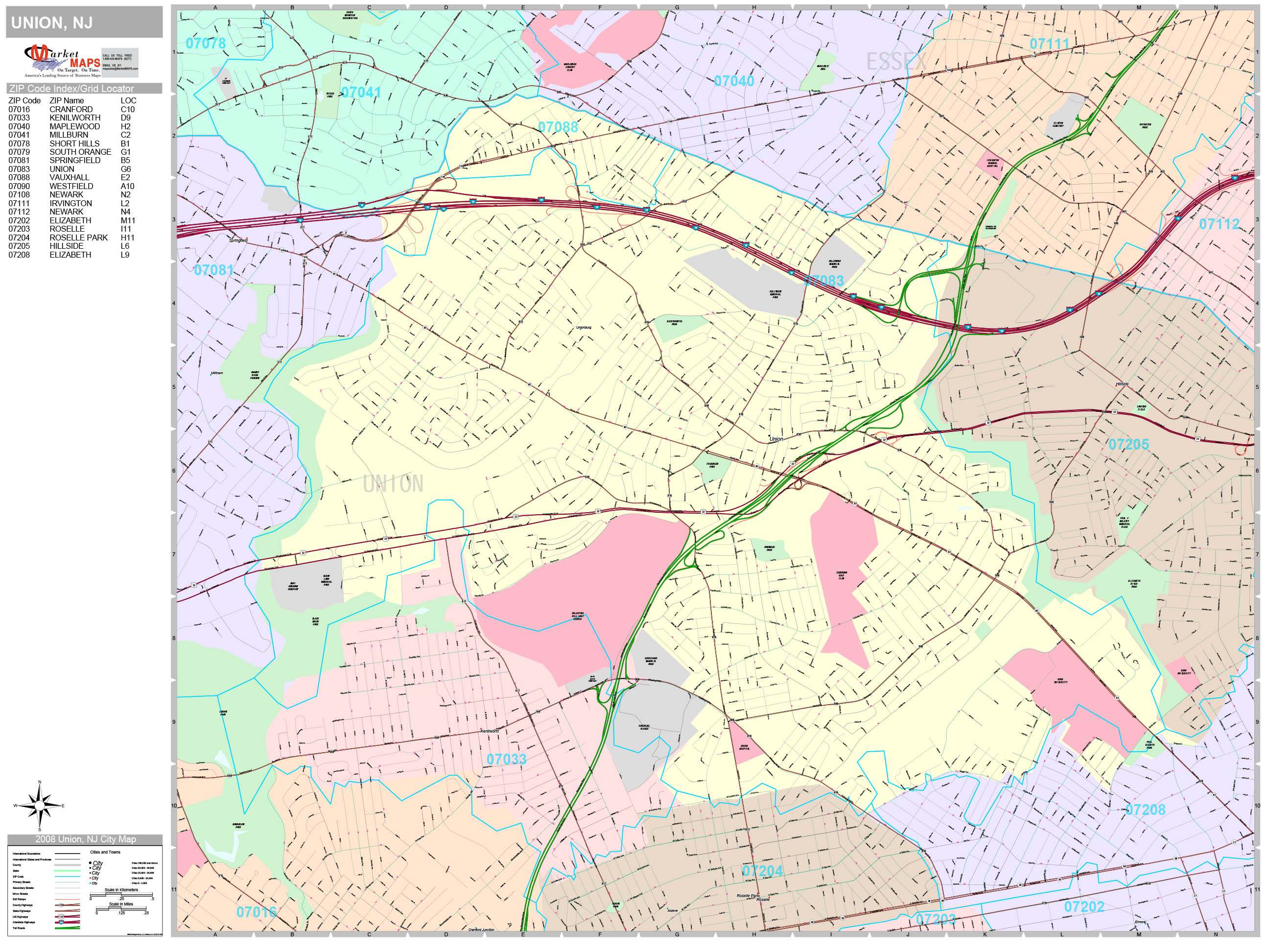 Union New Jersey Wall Map (Premium Style) by MarketMAPS