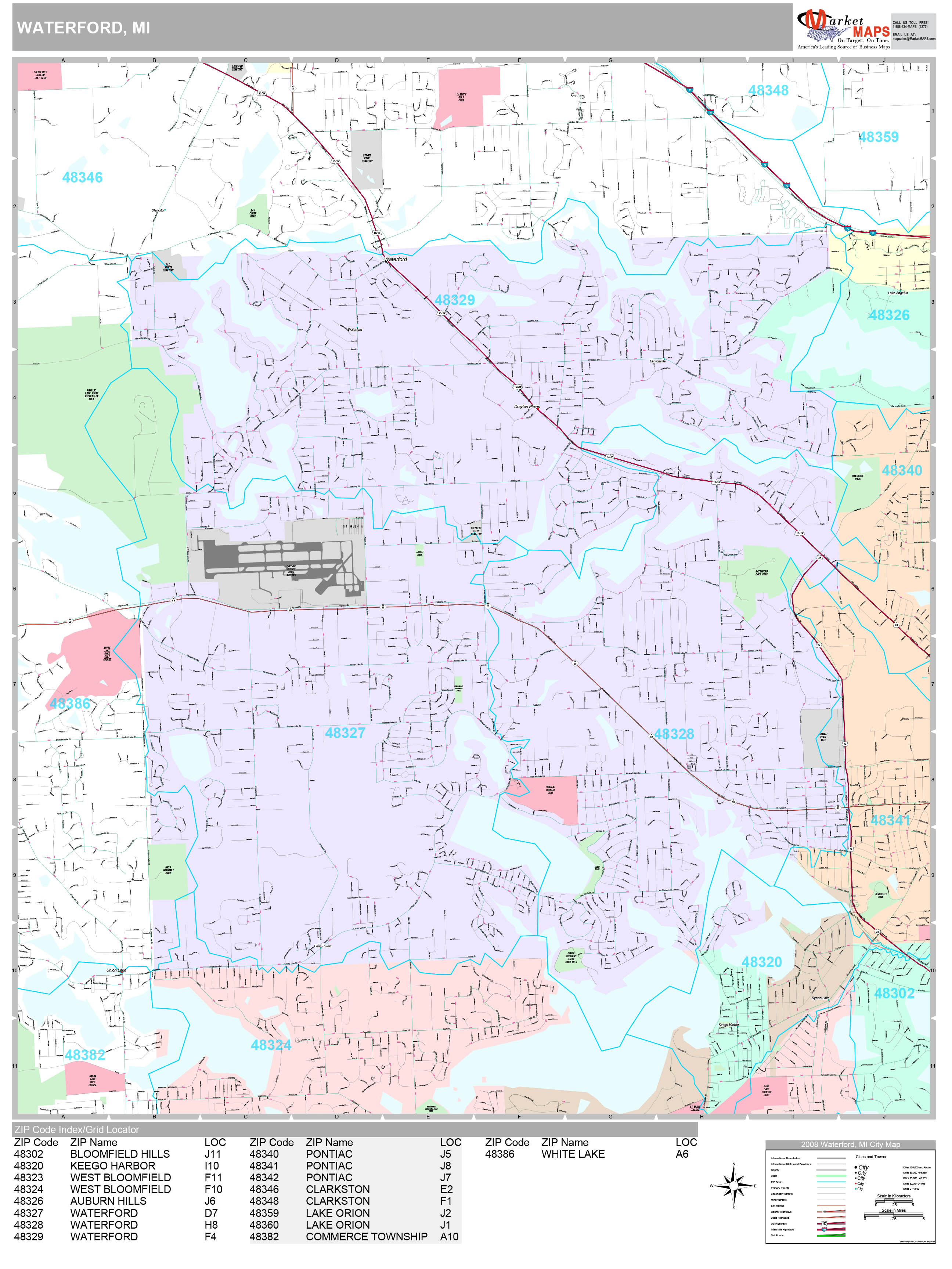 Waterford Michigan Wall Map (Premium Style) by MarketMAPS