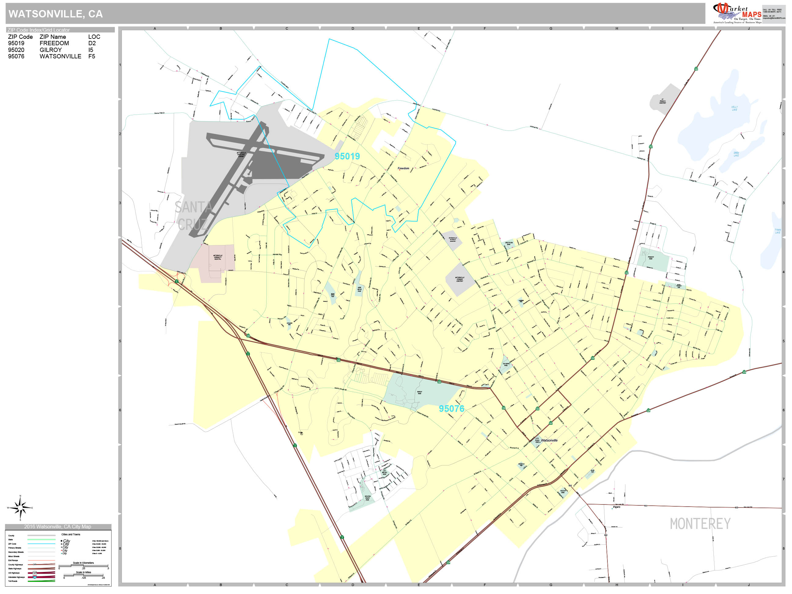 Watsonville California Wall Map (Premium Style) by MarketMAPS MapSales