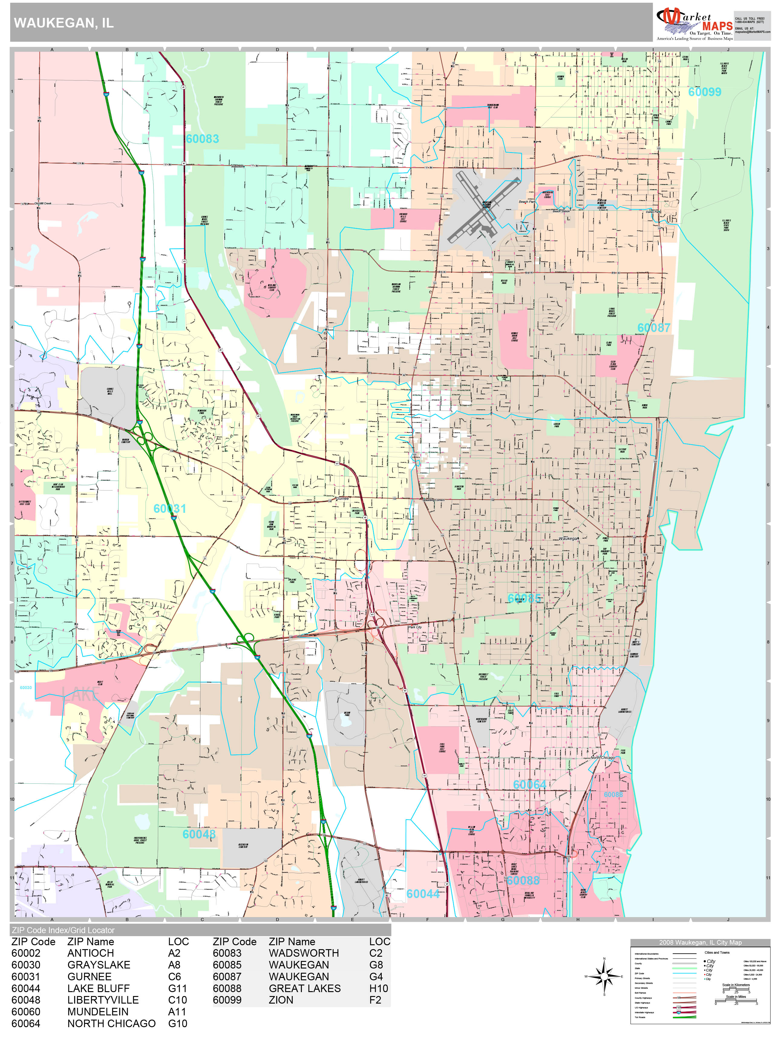 Waukegan Illinois Wall Map (Premium Style) by MarketMAPS - MapSales