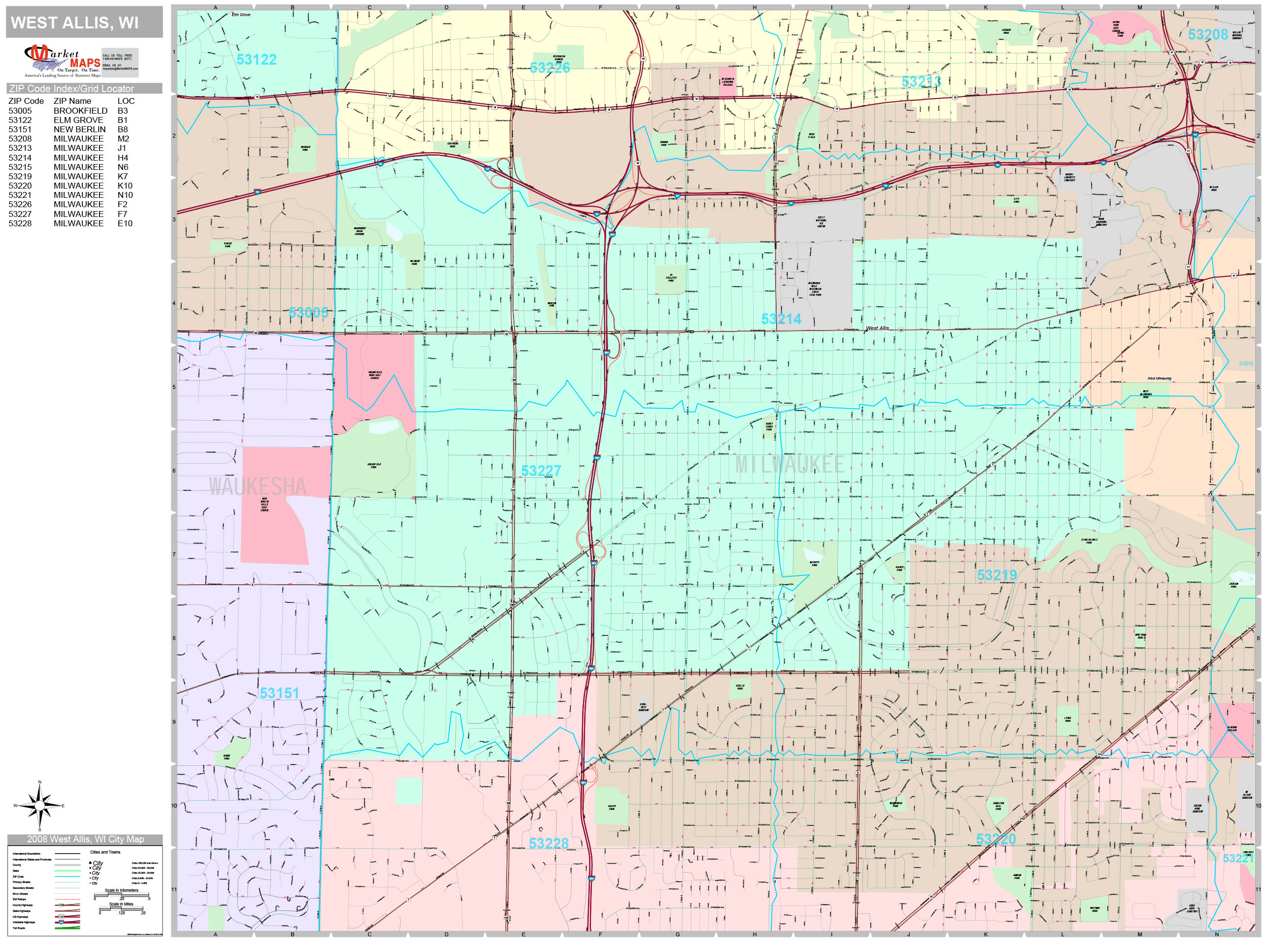 West Allis Wisconsin Wall Map (Premium Style) by MarketMAPS