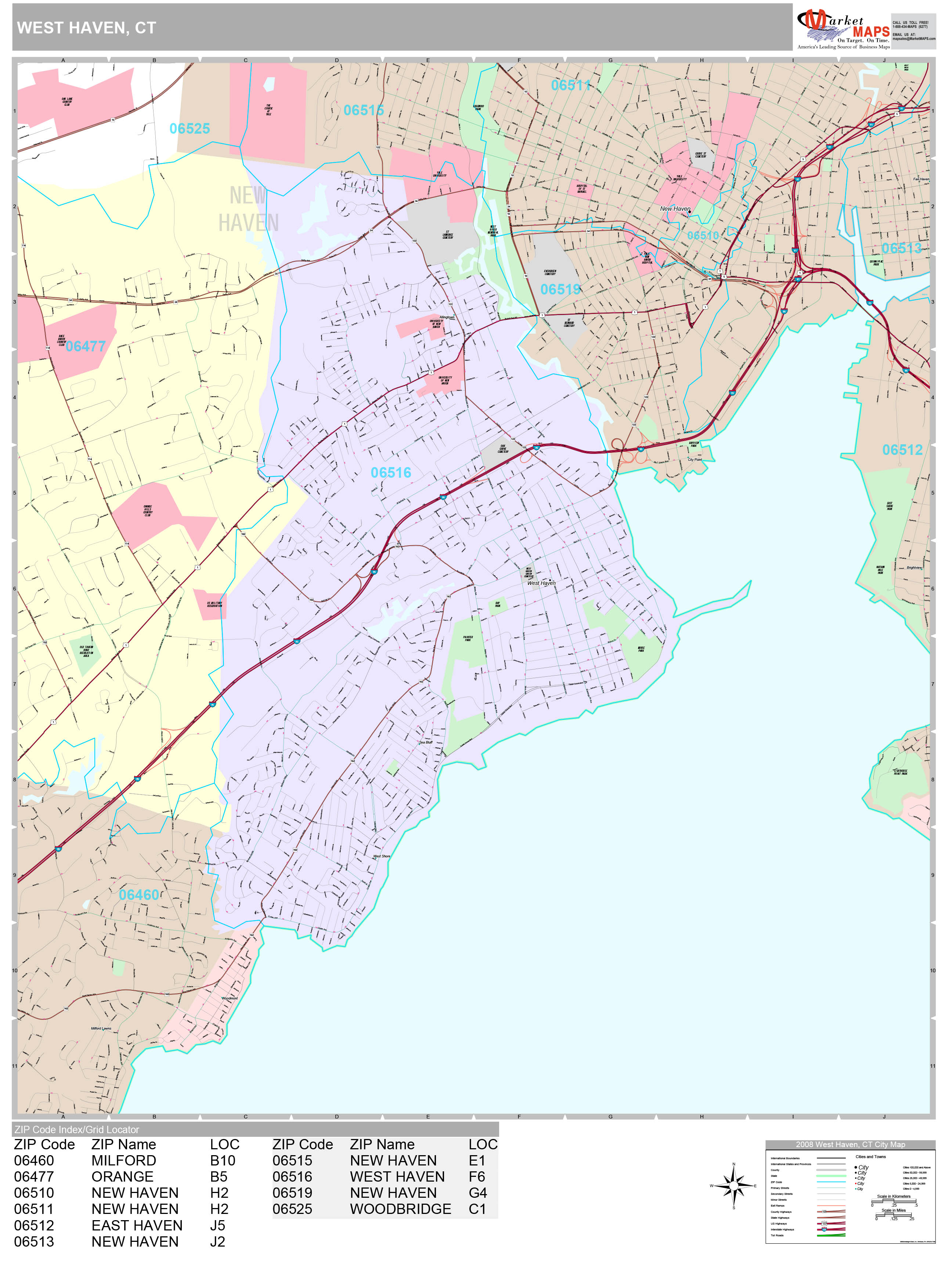 West Haven Connecticut Wall Map (Premium Style) by MarketMAPS