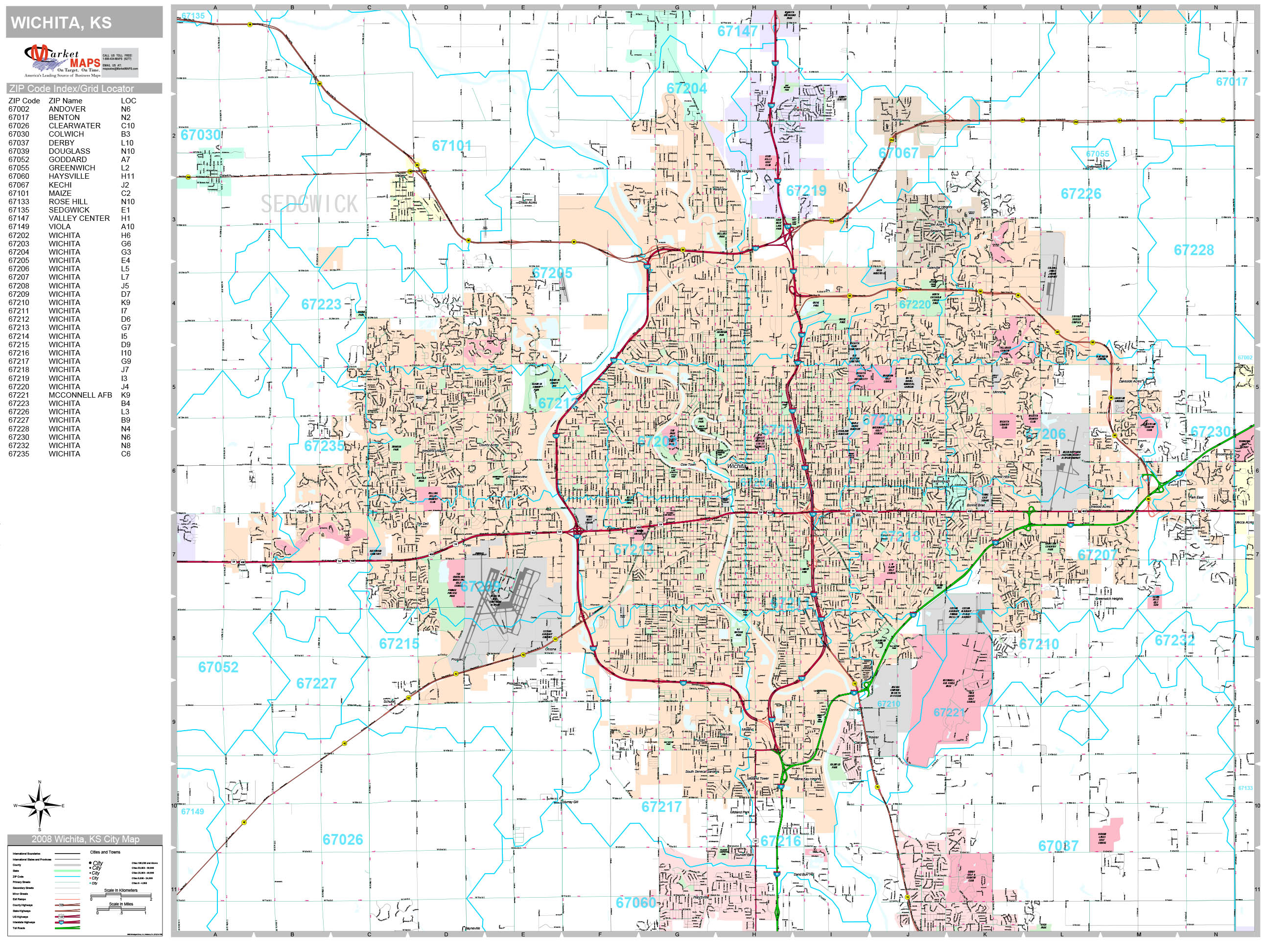 Wichita Kansas Wall Map (Premium Style) by MarketMAPS MapSales