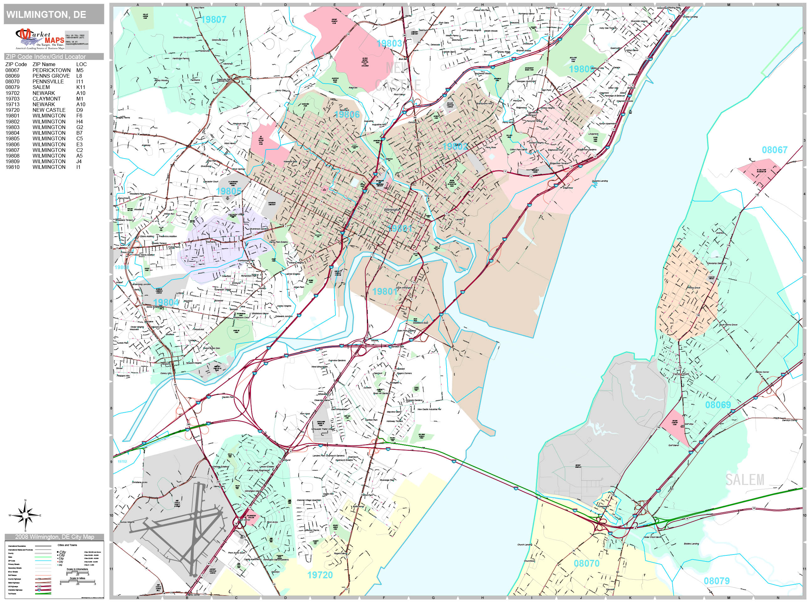 Wilmington Delaware Wall Map (Premium Style) by MarketMAPS