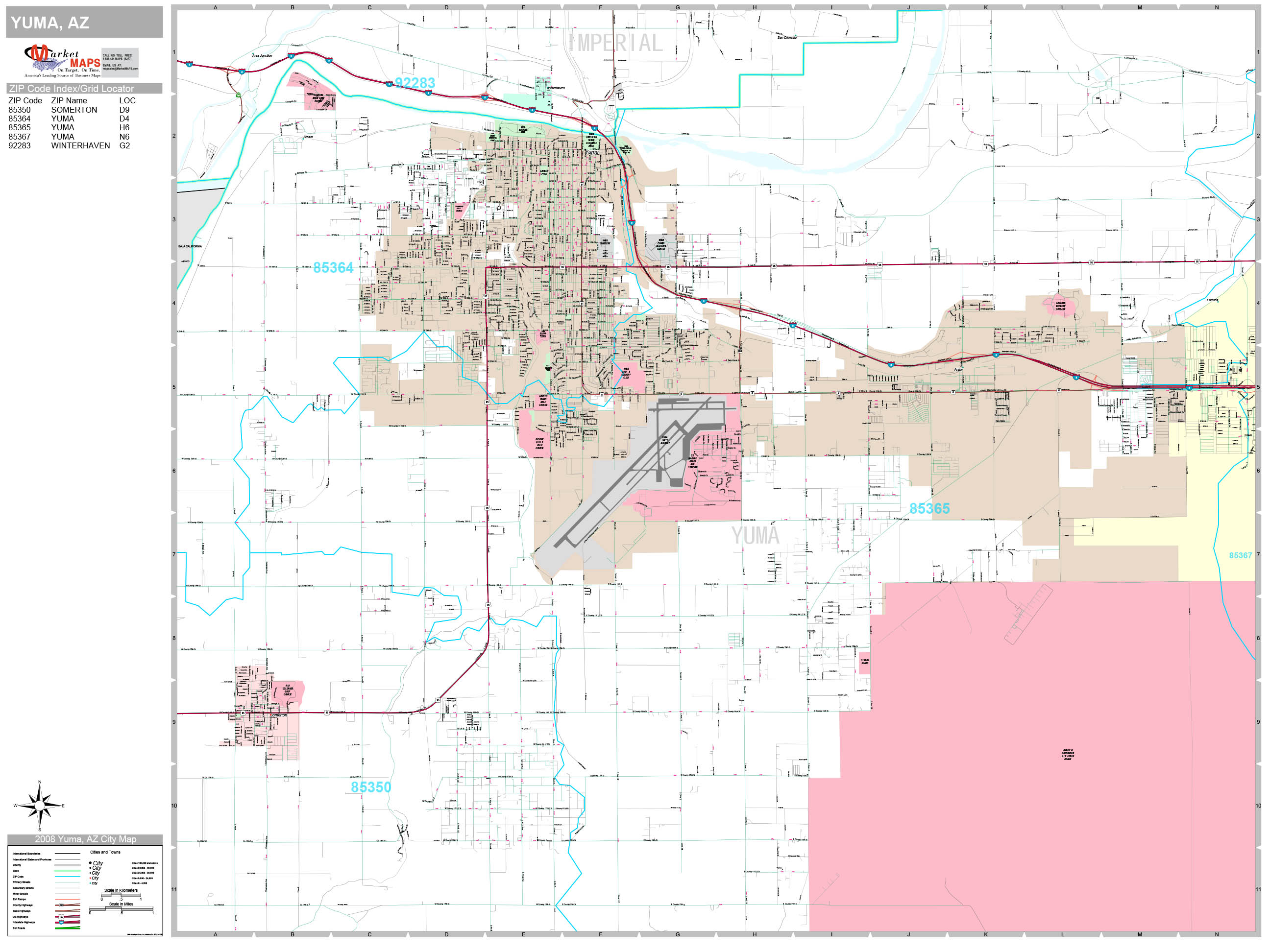 Yuma Arizona Wall Map (Premium Style) by MarketMAPS