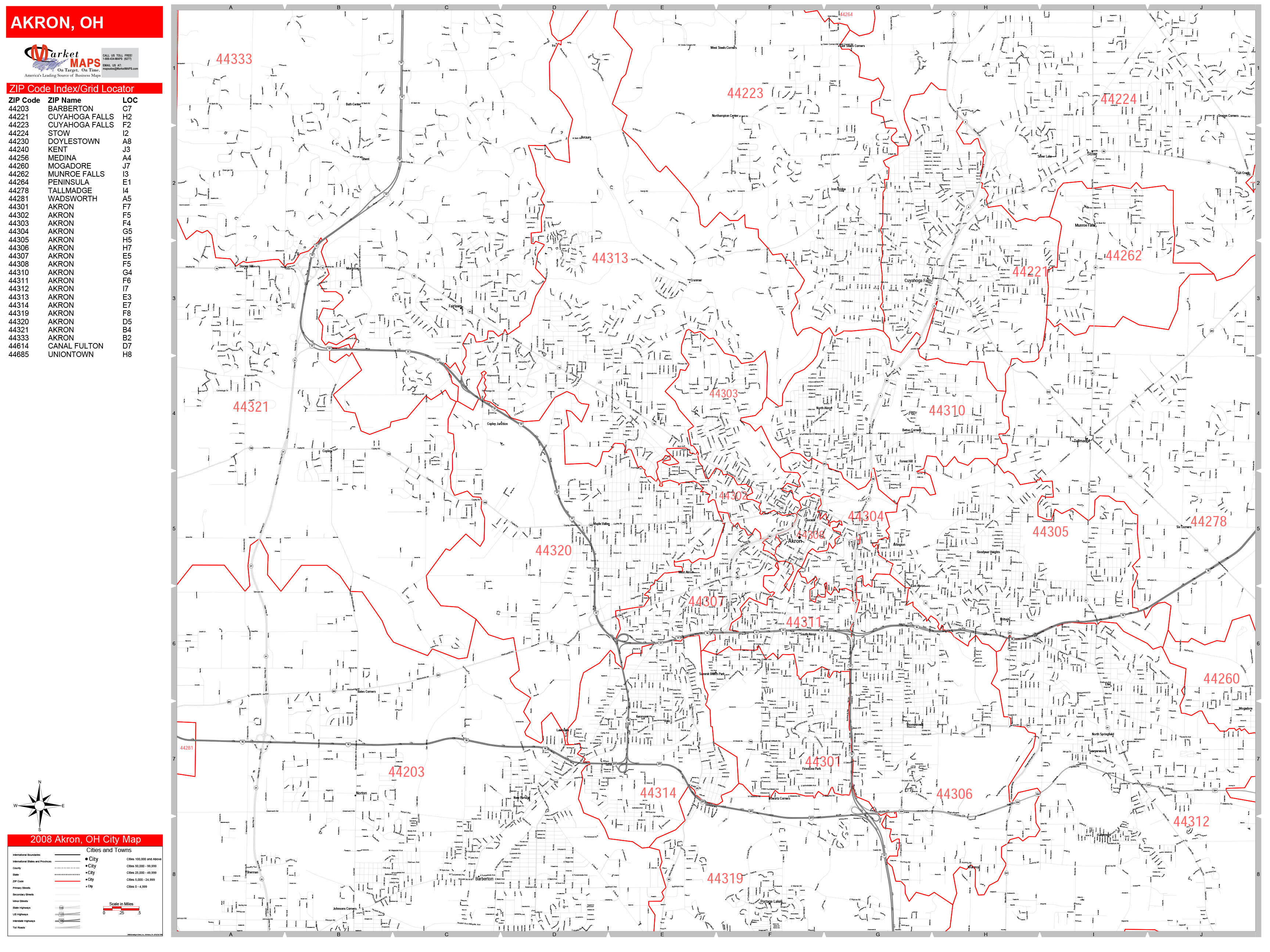 akron-ohio-zip-code-wall-map-red-line-style-by-marketmaps-mapsales