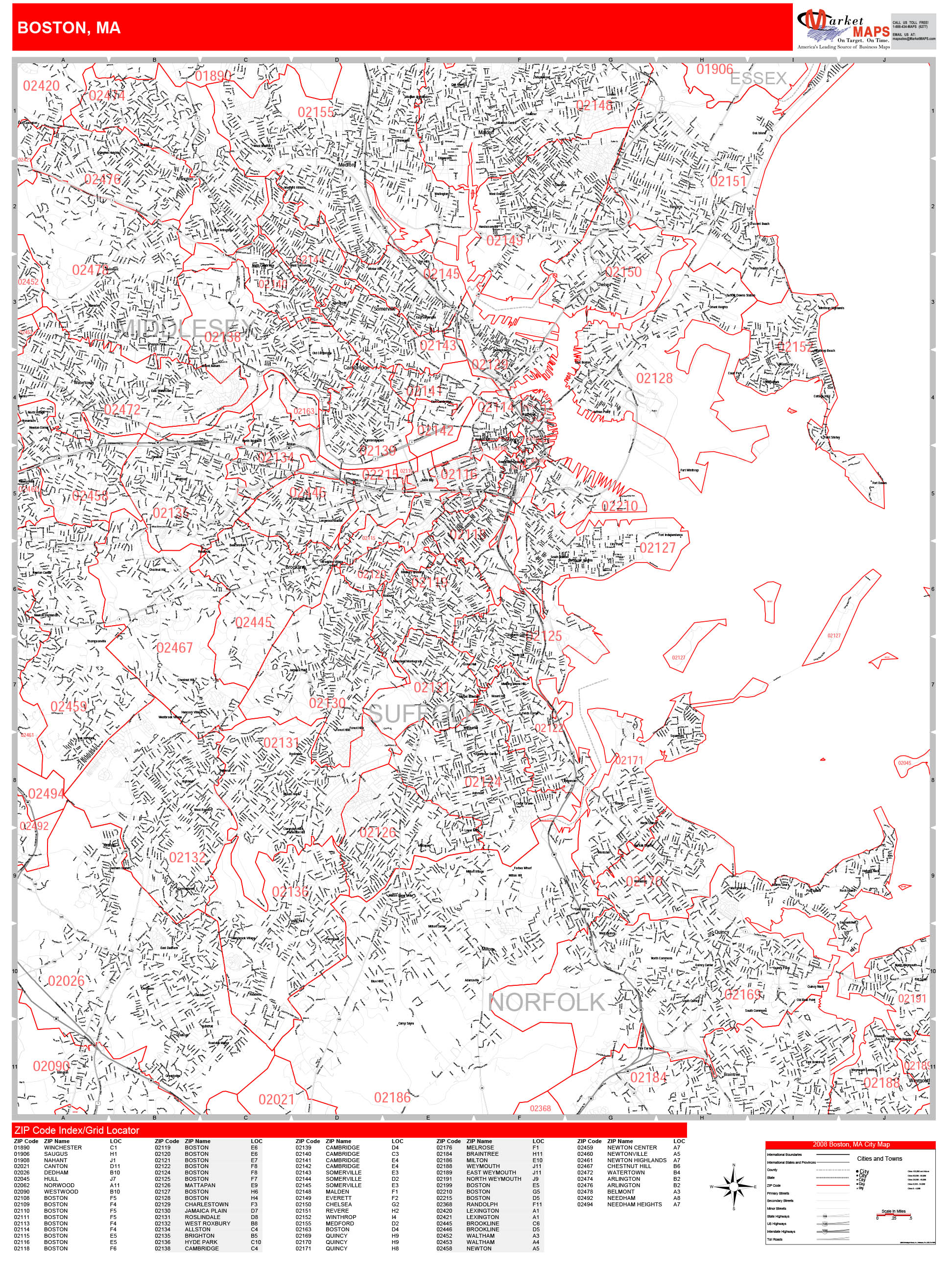 Boston Massachusetts Zip Code Wall Map Red Line Style By Marketmaps My Xxx Hot Girl 1723