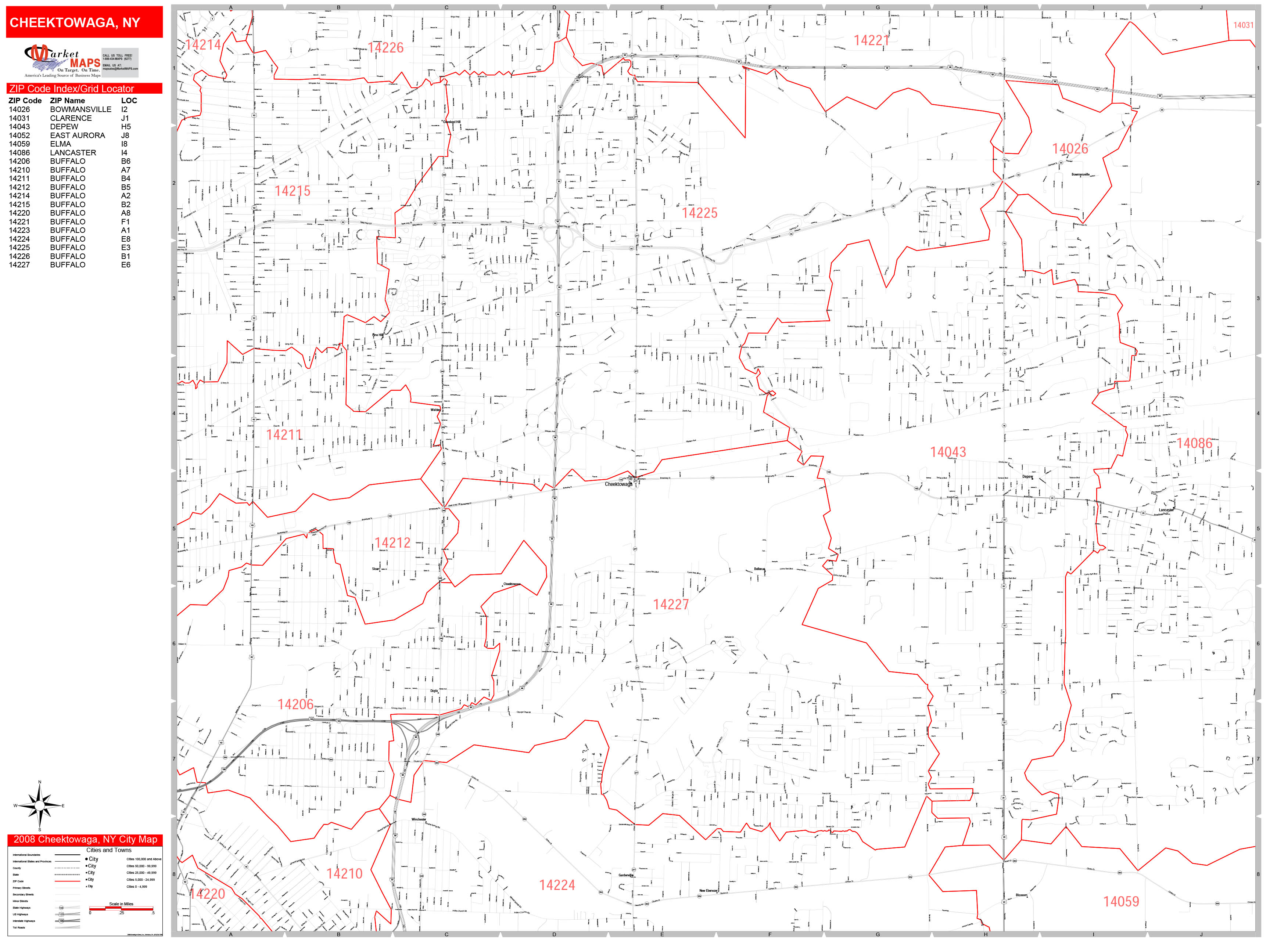 Cheektowaga New York Zip Code Wall Map (Red Line Style) by MarketMAPS ...