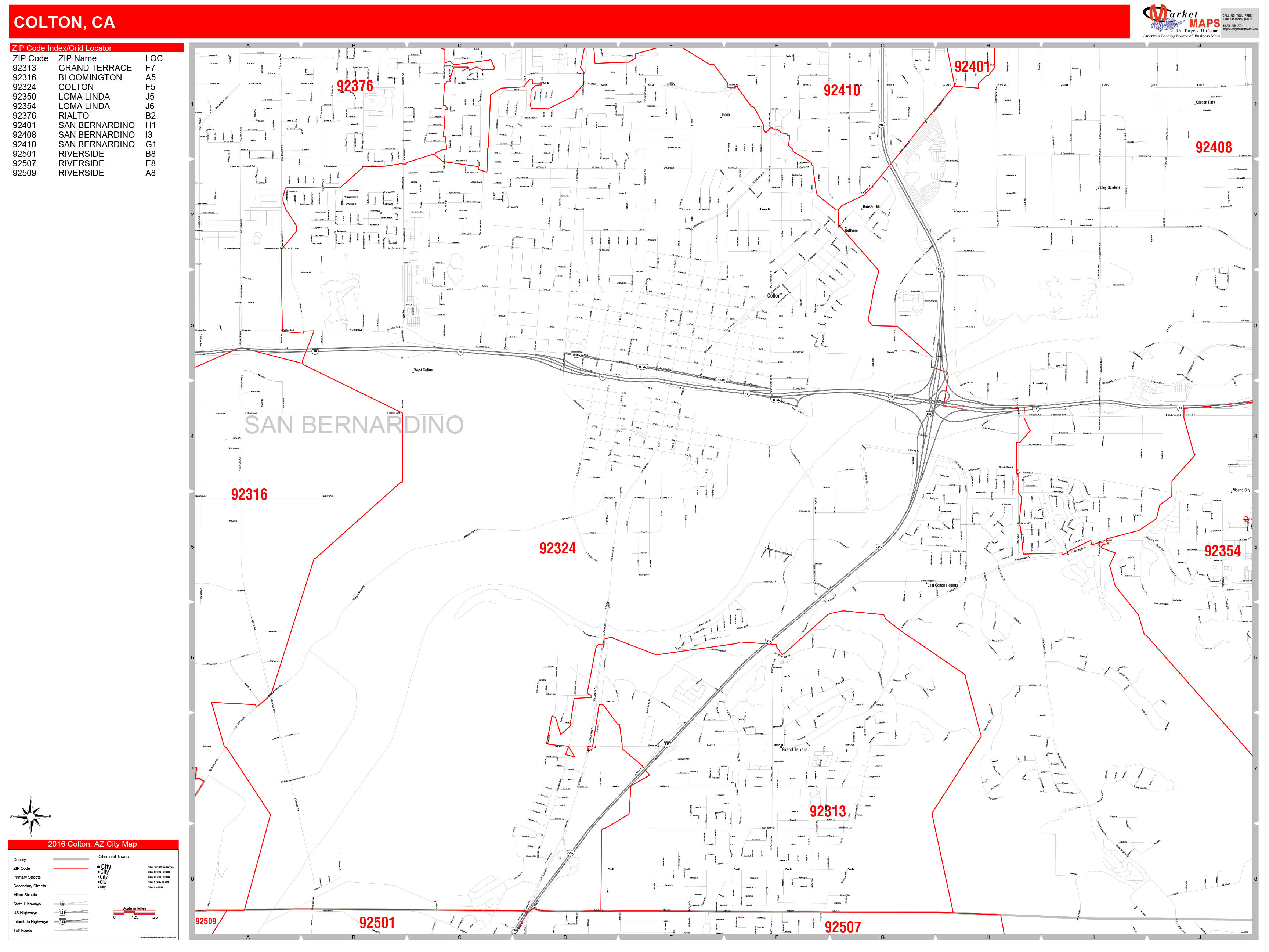 Colton California Zip Code Wall Map (Red Line Style) by ...