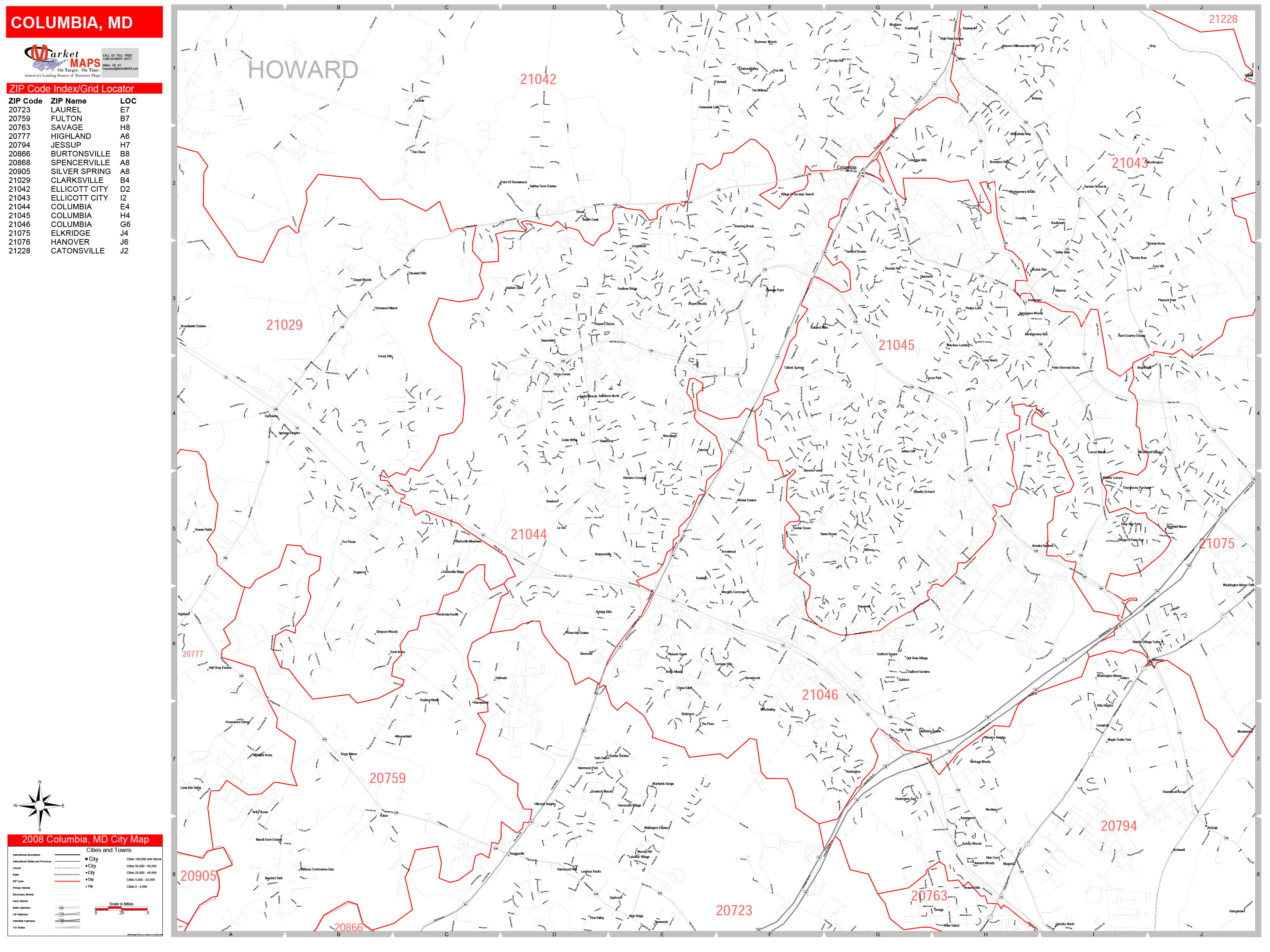 Columbia Maryland Zip Code Wall Map (Red Line Style) by MarketMAPS ...