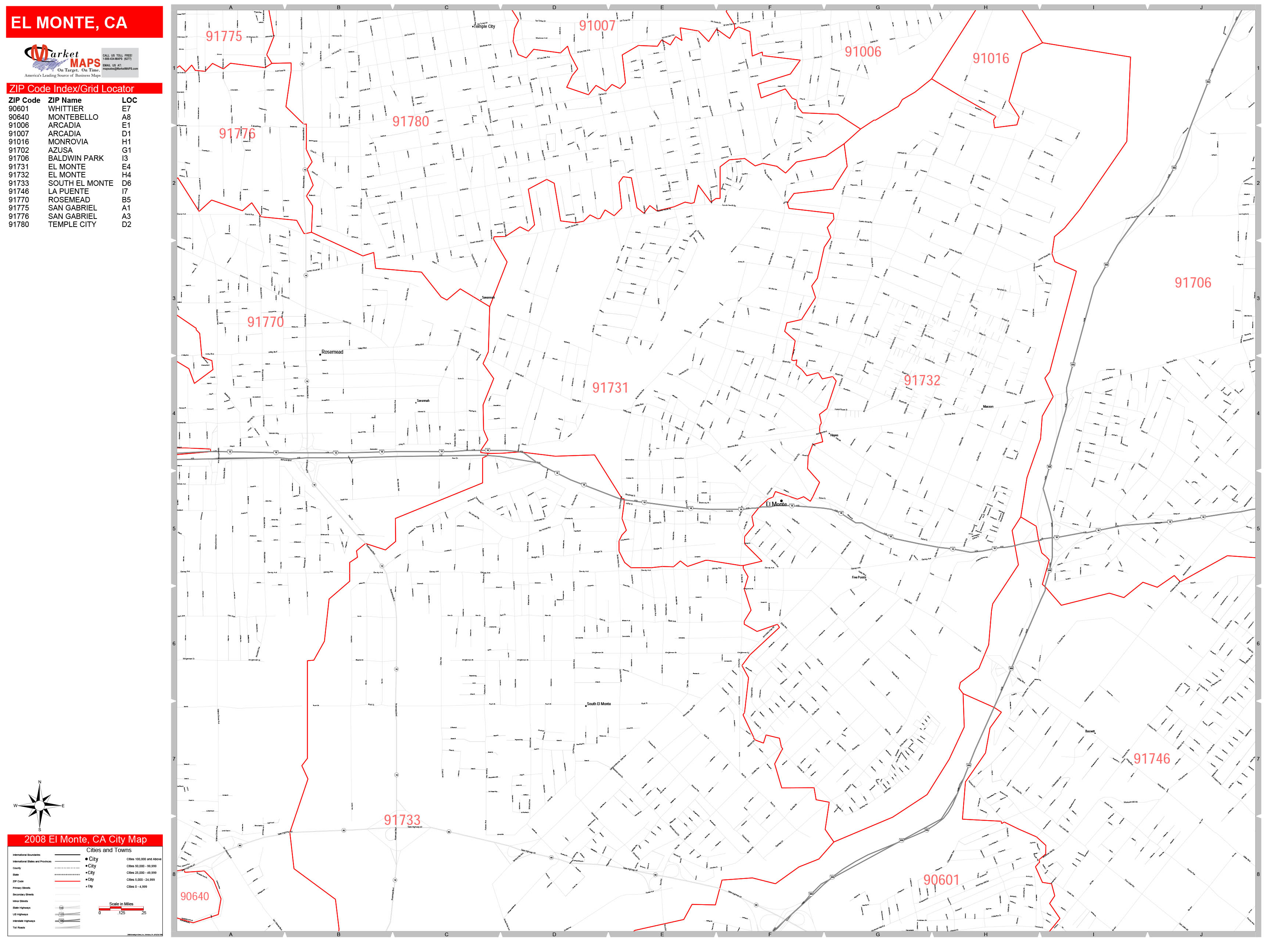 El Monte California Zip Code Wall Map (Red Line Style) by MarketMAPS ...