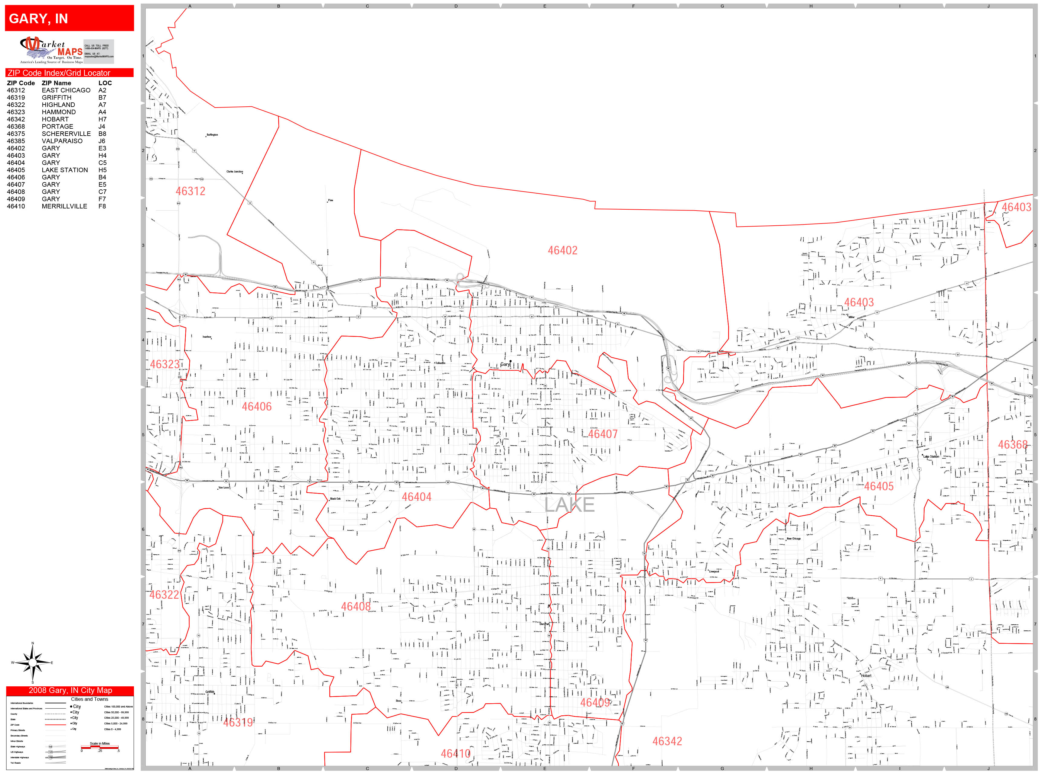 gary-indiana-zip-code-wall-map-red-line-style-by-marketmaps-mapsales