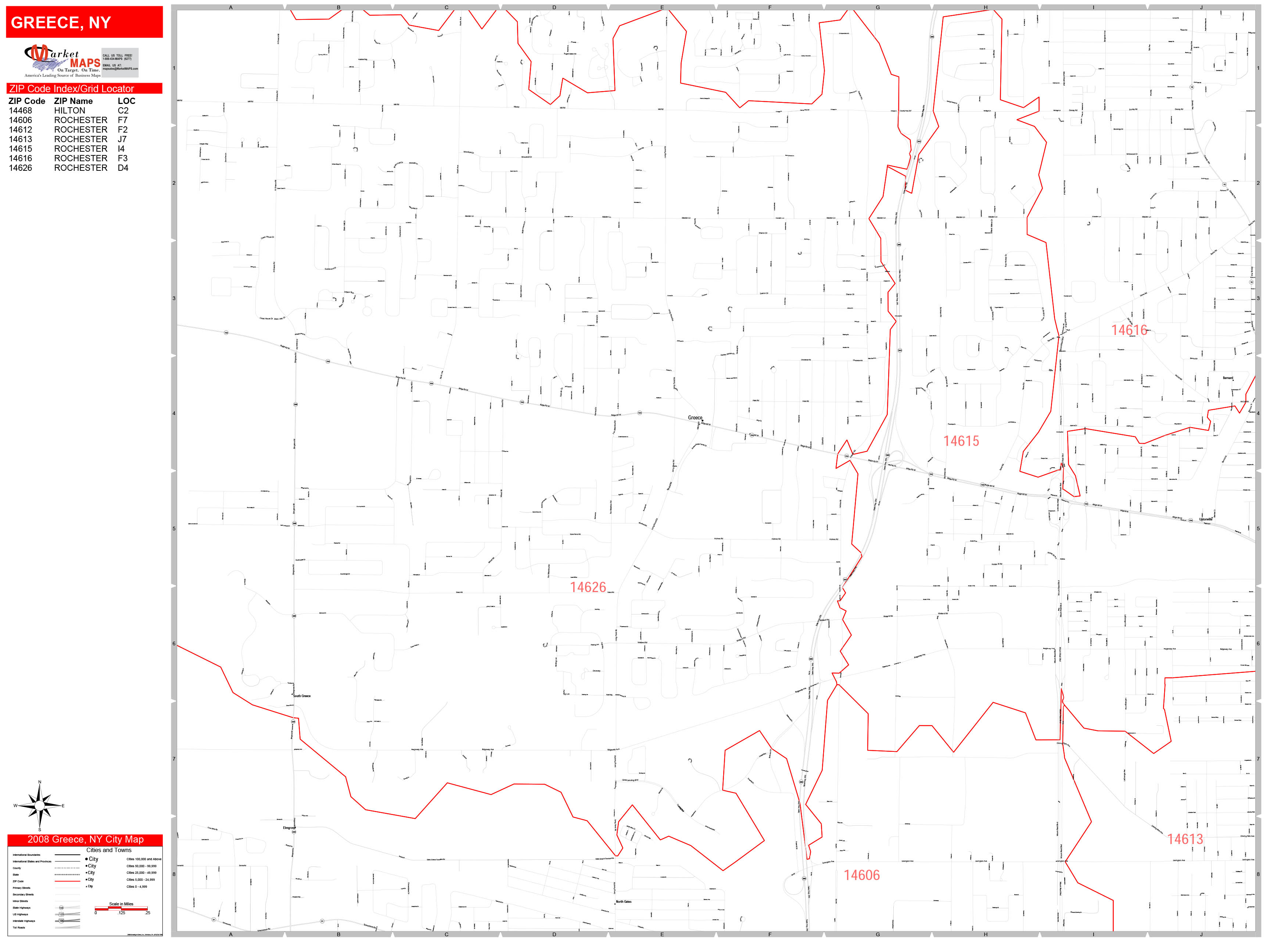 Greece New York Zip Code Wall Map (Red Line Style) by MarketMAPS