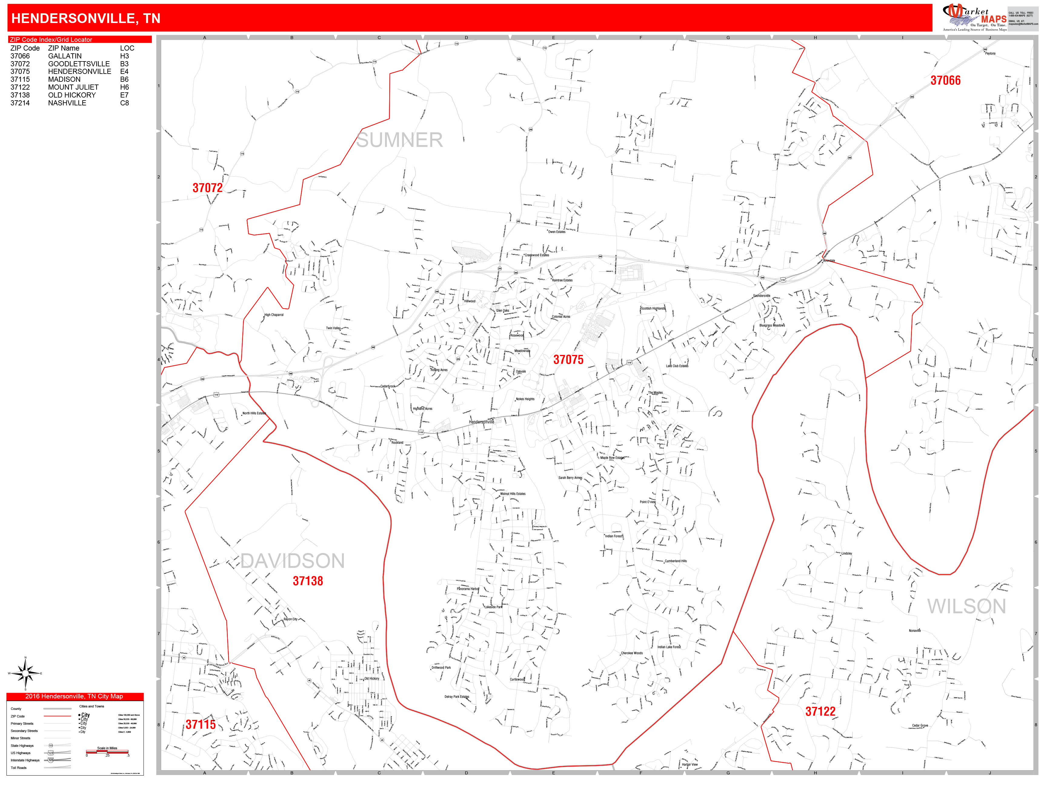 Hendersonville Tennessee Zip Code Wall Map Red Line Style By   Hendersonville TN 