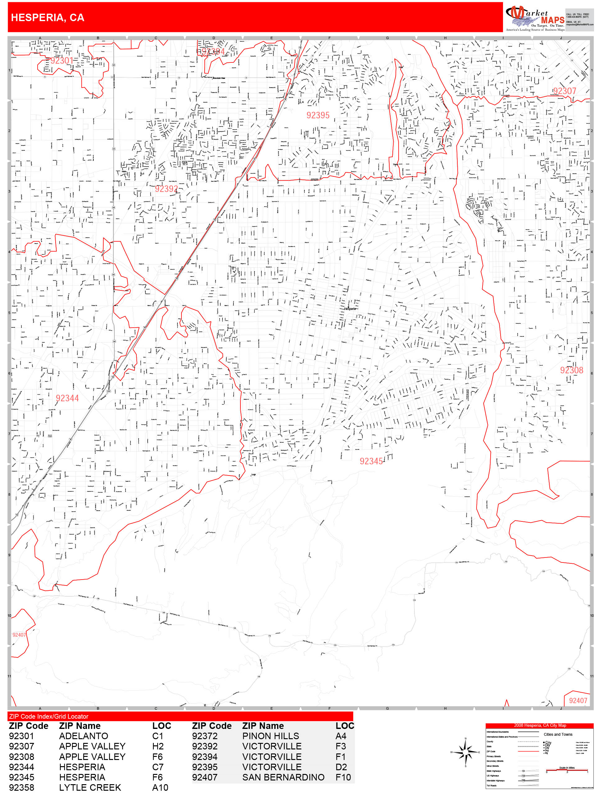 Hesperia California Zip Code Wall Map (Red Line Style) by MarketMAPS ...