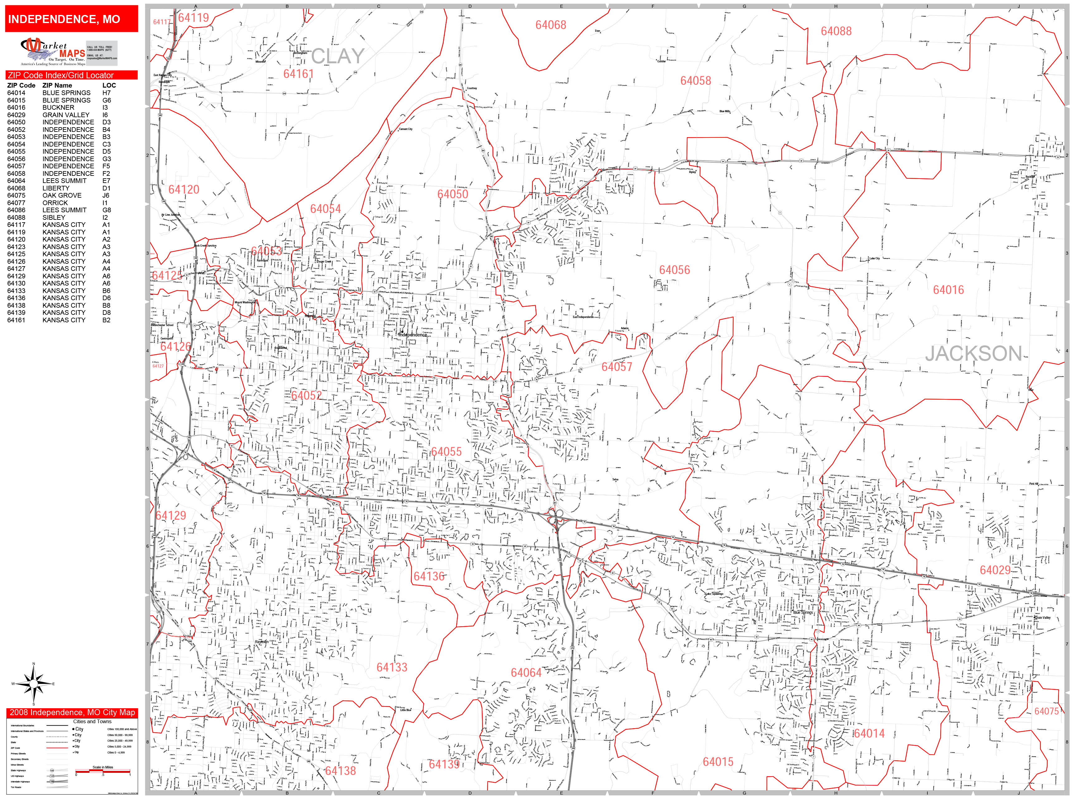 Independence Missouri Zip Code Wall Map Red Line Style By MarketMAPS   Independence MO 