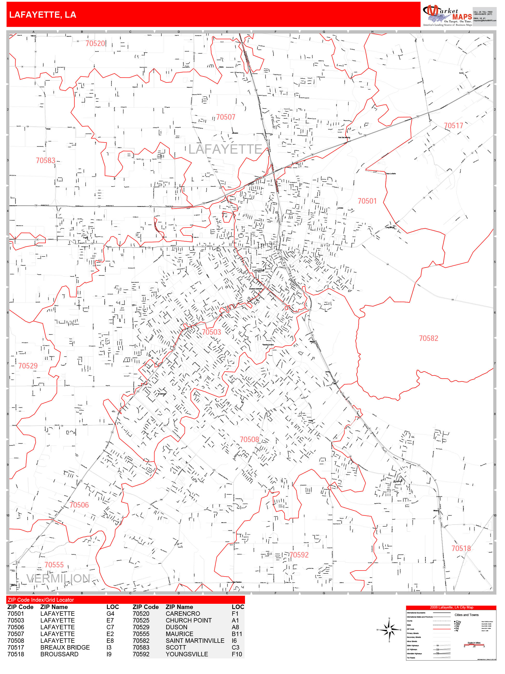 Lafayette Louisiana Zip Code Wall Map (Red Line Style) by MarketMAPS ...