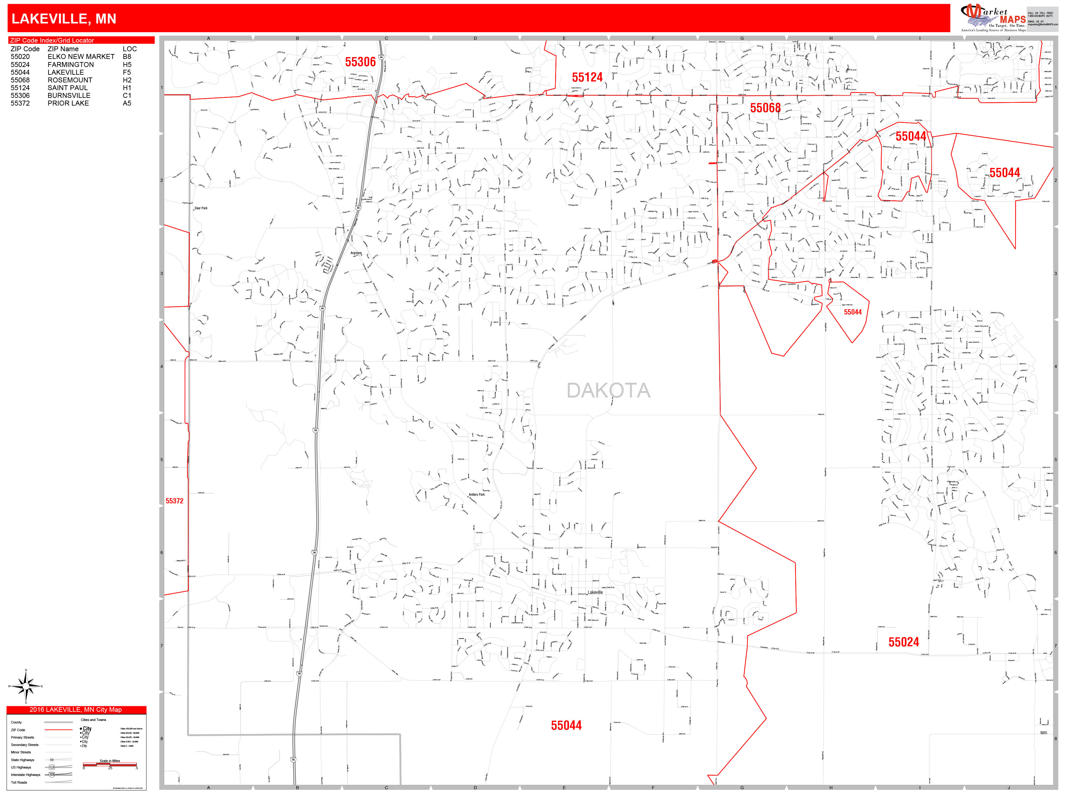 Lakeville Minnesota Zip Code Wall Map (Red Line Style) by MarketMAPS ...