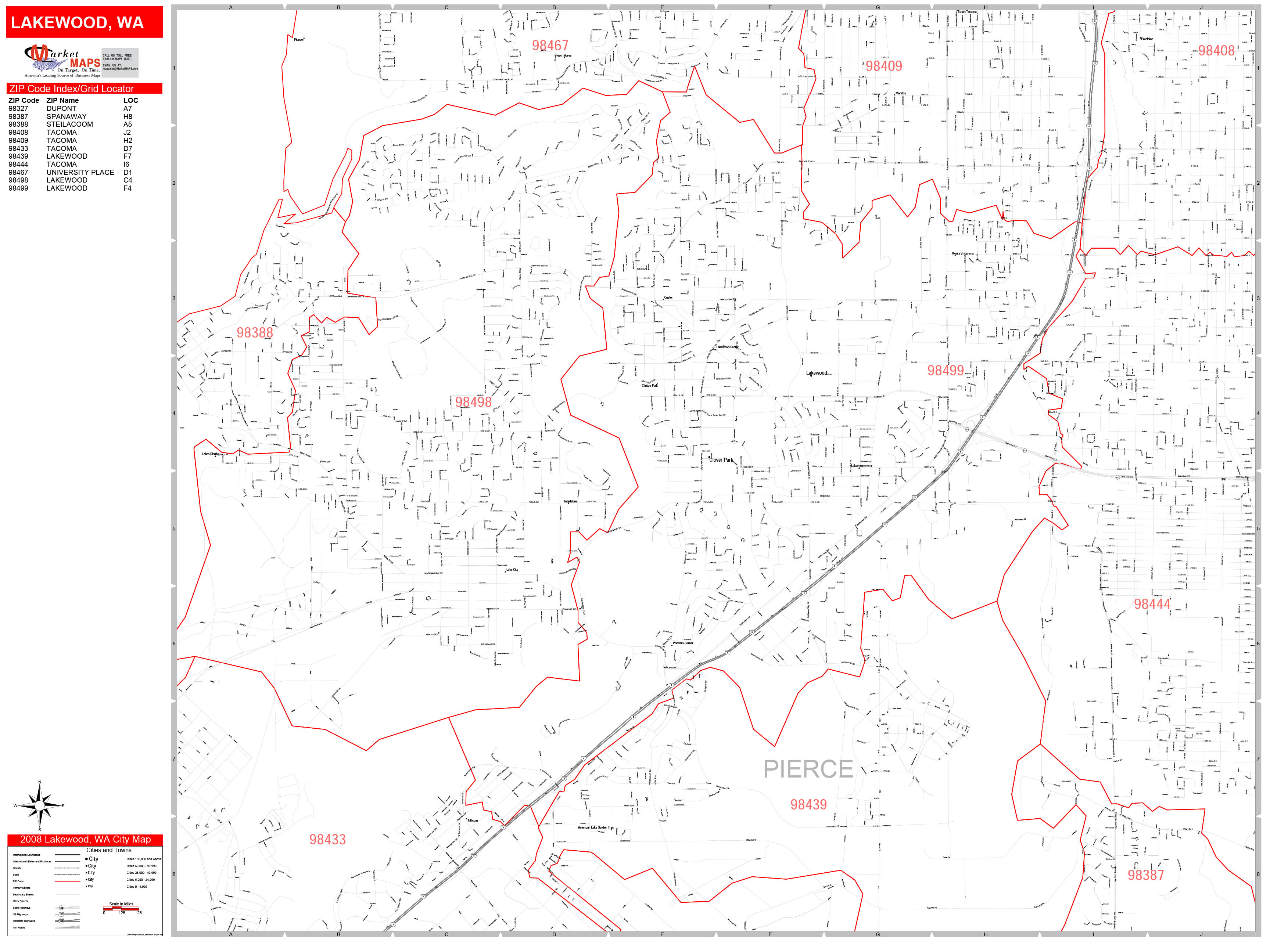 Lakewood Washington Zip Code Wall Map (Red Line Style) by MarketMAPS ...