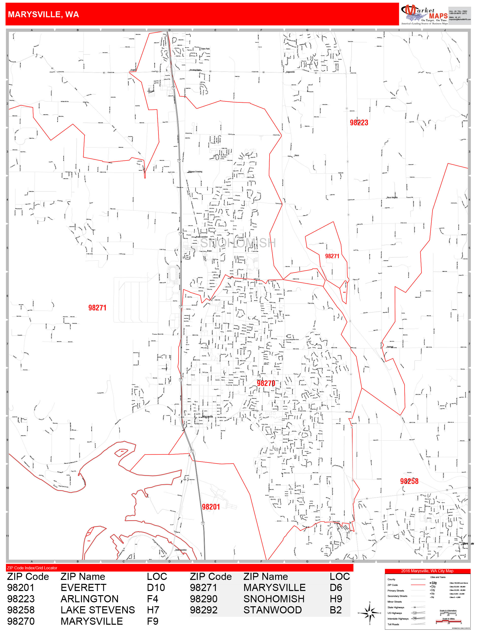 Marysville Washington Zip Code Wall Map (Red Line Style) by MarketMAPS ...