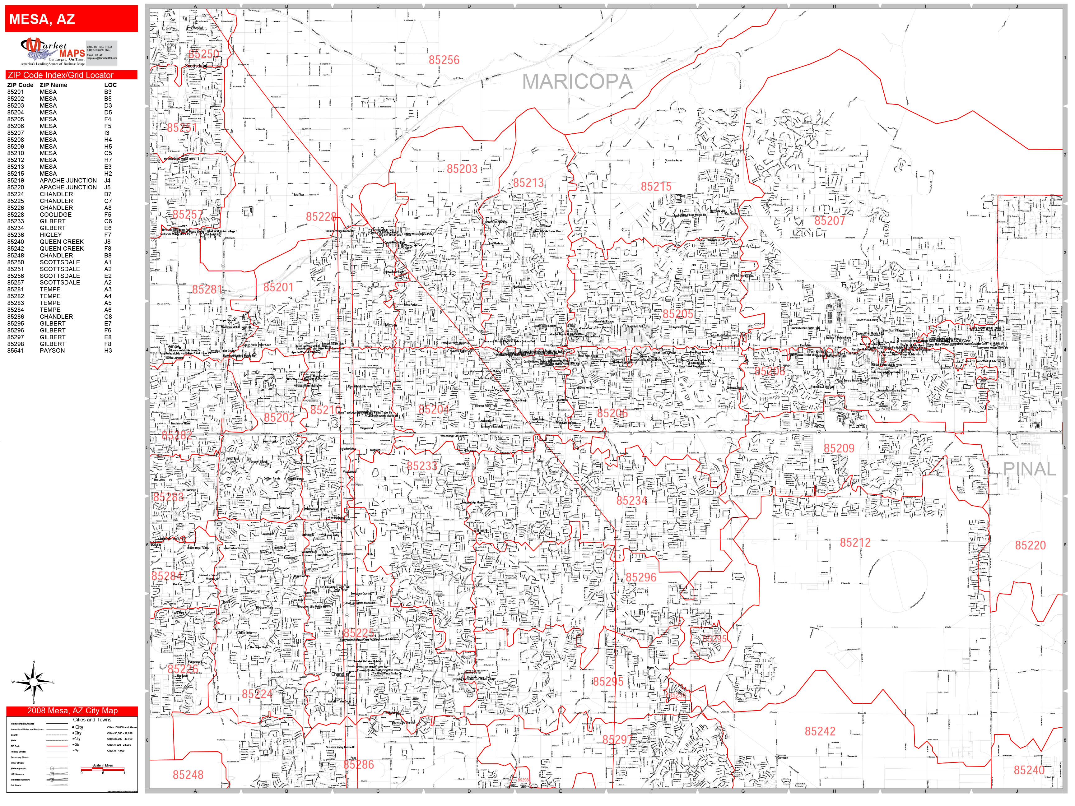 Mesa Arizona Zip Code Wall Map (Red Line Style) by MarketMAPS - MapSales