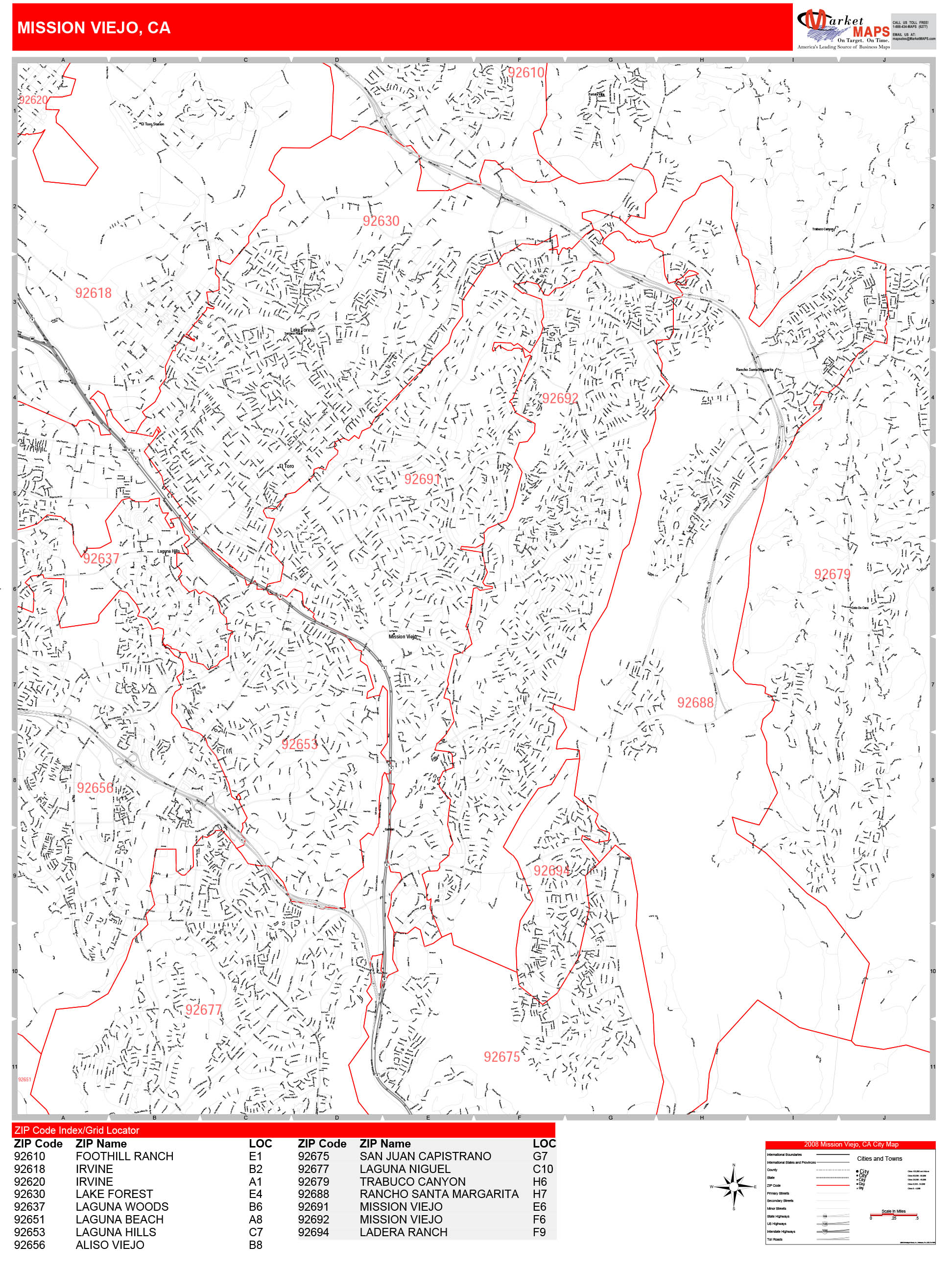 Mission Viejo California Zip Code Wall Map (Red Line Style ...