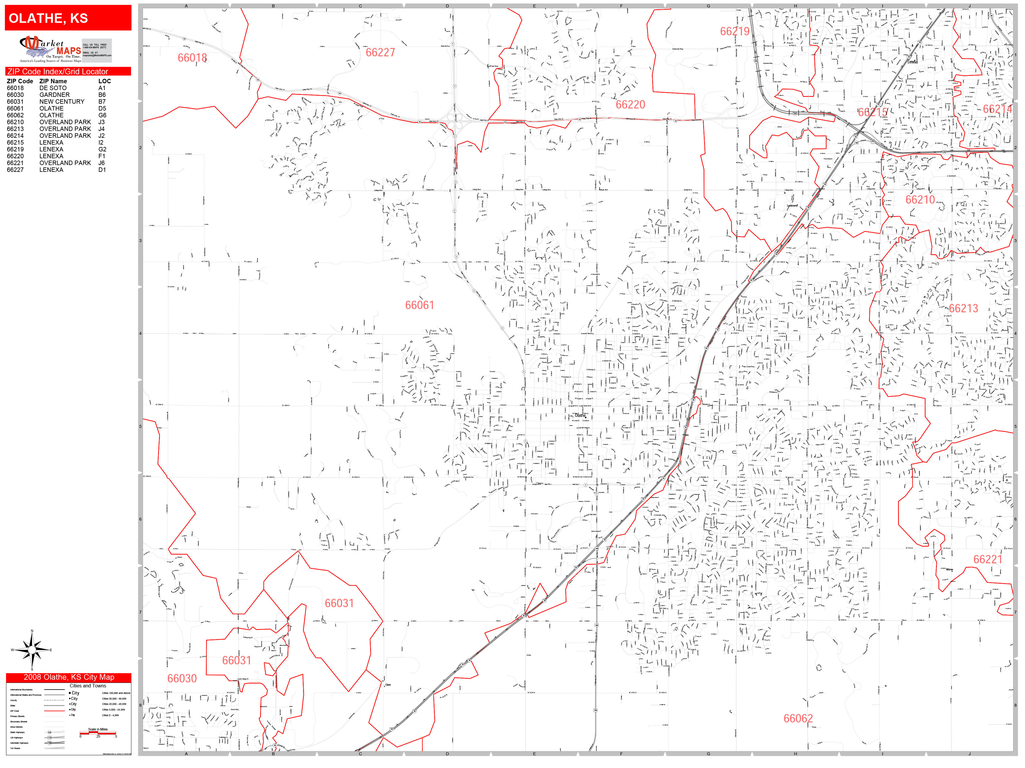 Olathe Kansas Zip Code Wall Map Red Line Style By MarketMAPS MapSales   Olathe KS 