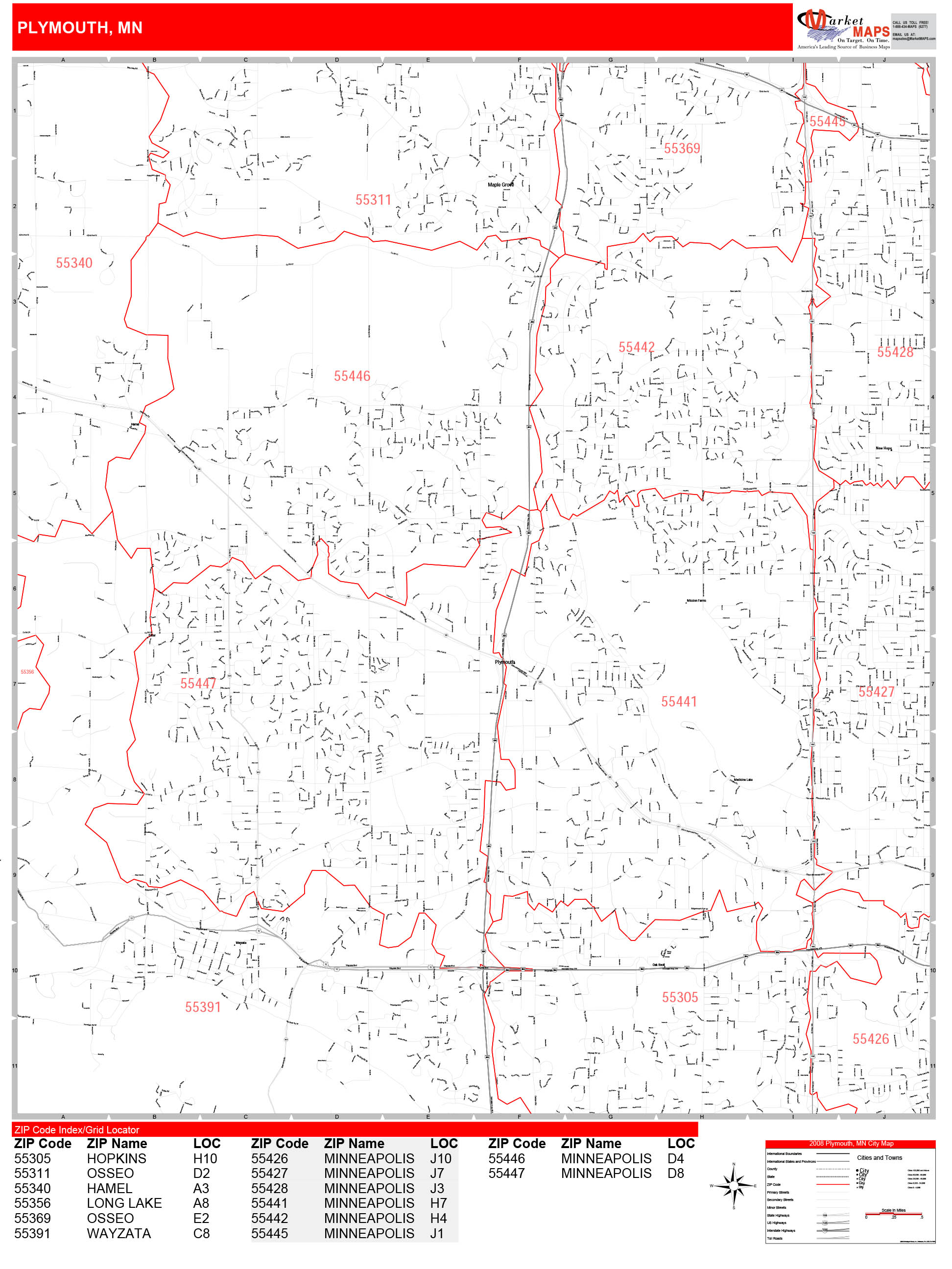 Plymouth Minnesota Wall Map (premium Style) By Marketmaps 41D