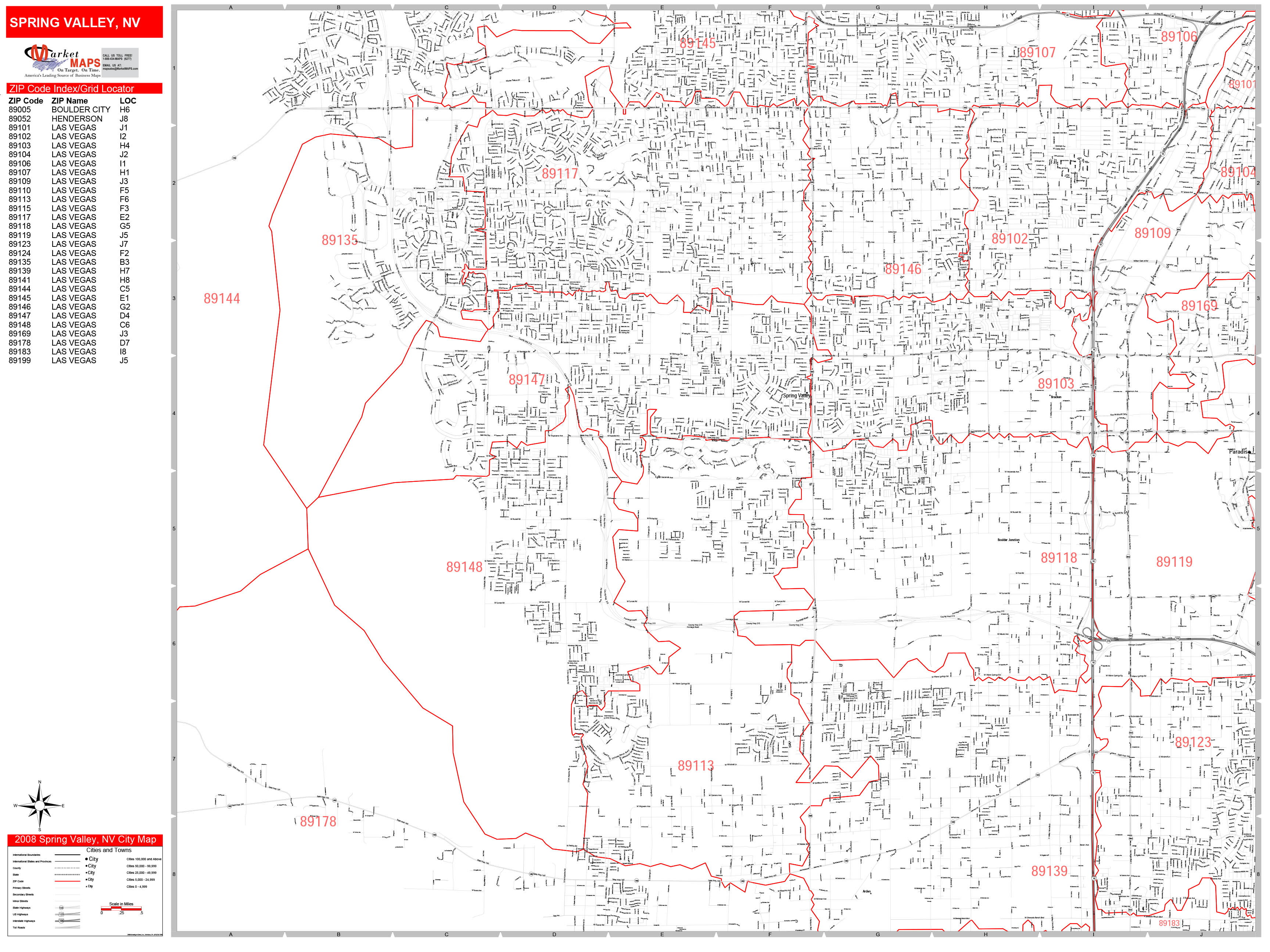 Spring Valley Nevada Zip Code Wall Map (Red Line Style) by MarketMAPS